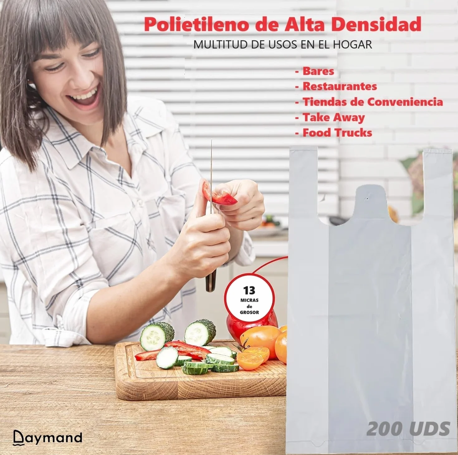 Bolsas Plastico con Asas 200 Unidades 30x40 cm Tipo Camiseta