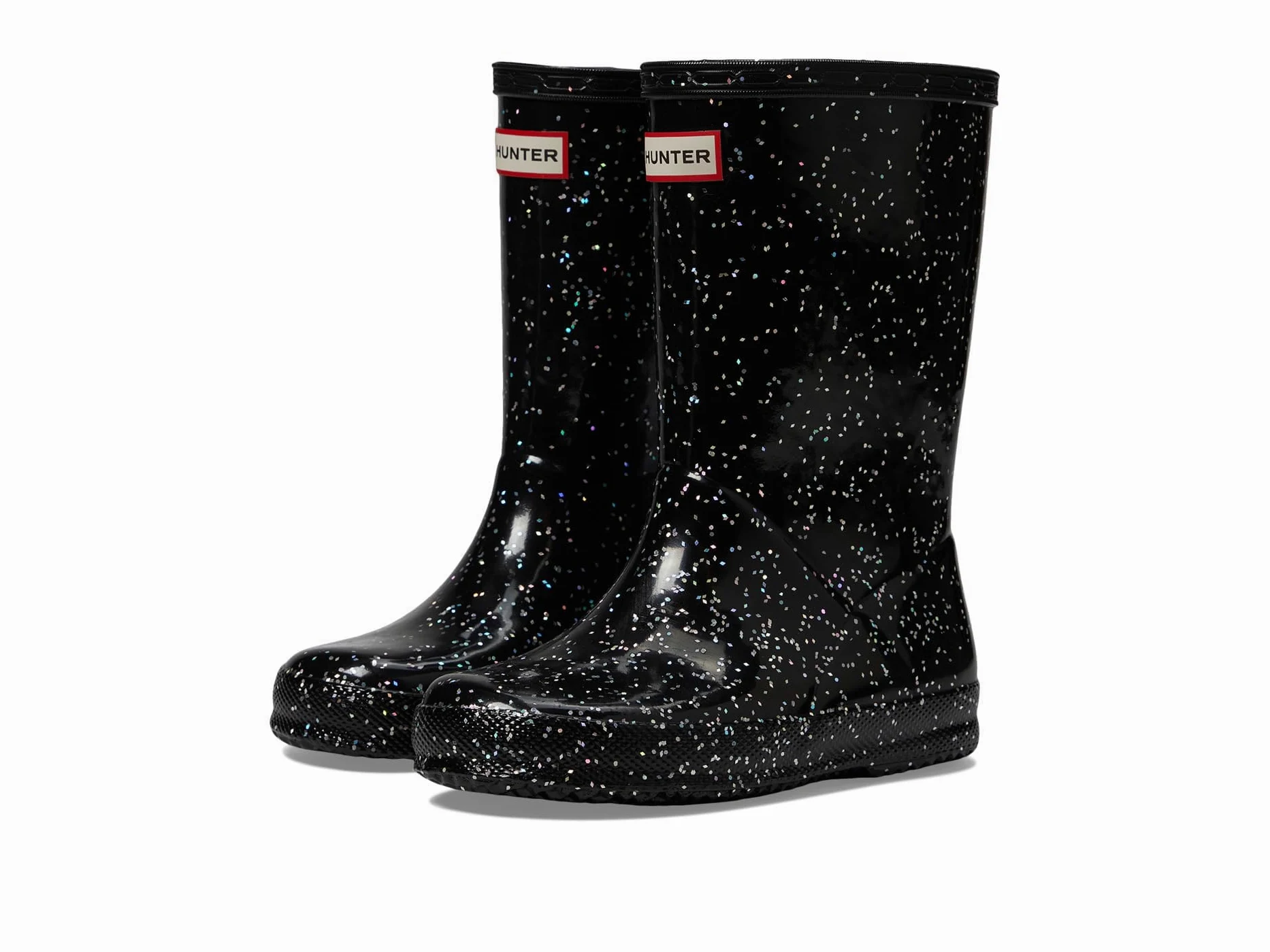 HUNTER Kids First Classic Giant Glitter Negro Caucho Botas De Lluvia