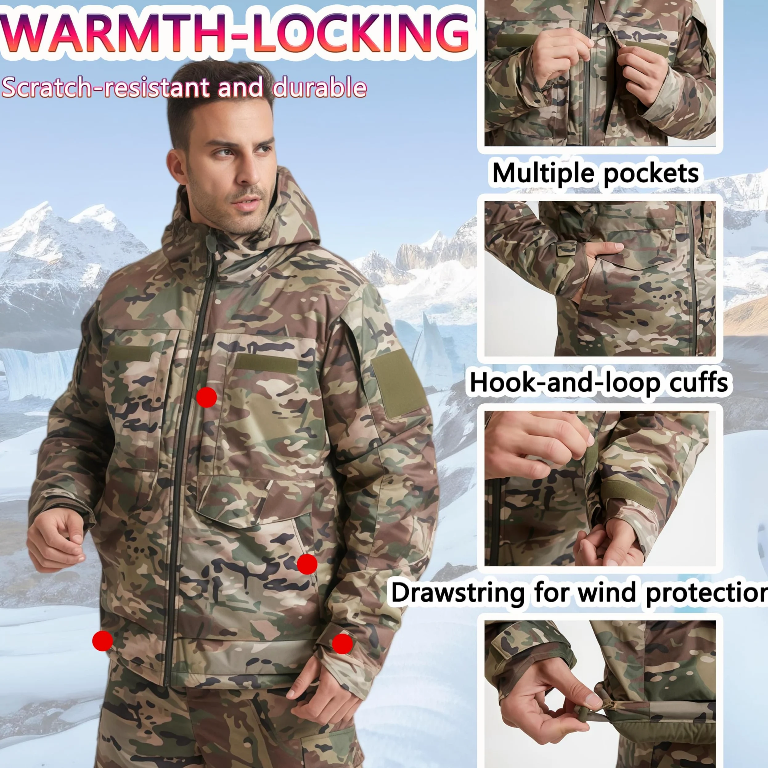 Conjunto de traje de caza impermeable para hombre, chaqueta y pantalones gruesos para entrenamiento de invierno al aire libre