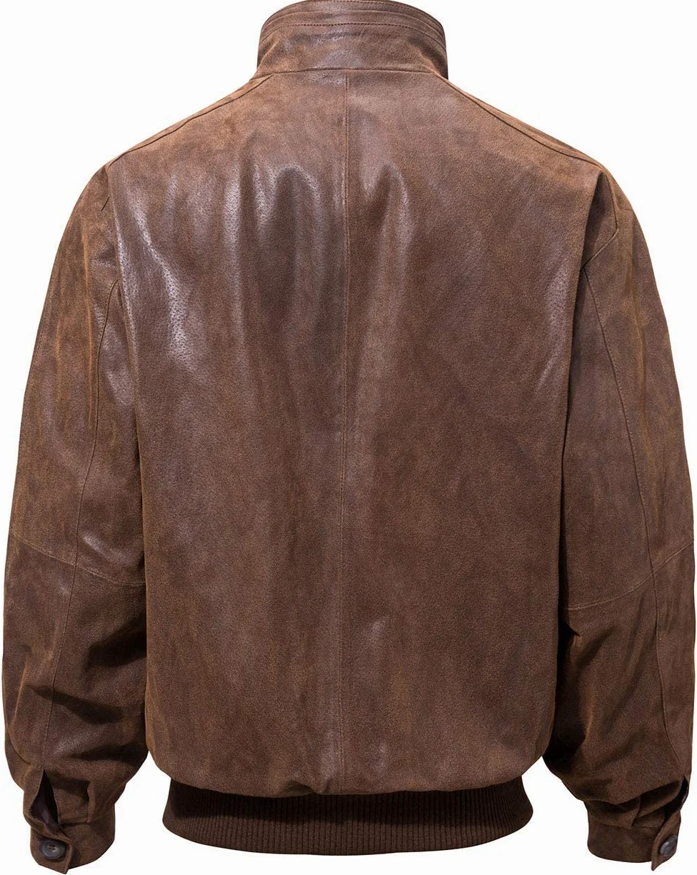 FLAVOR Chaqueta Bomber de Cuero Genuino para Hombre Chaqueta Casual