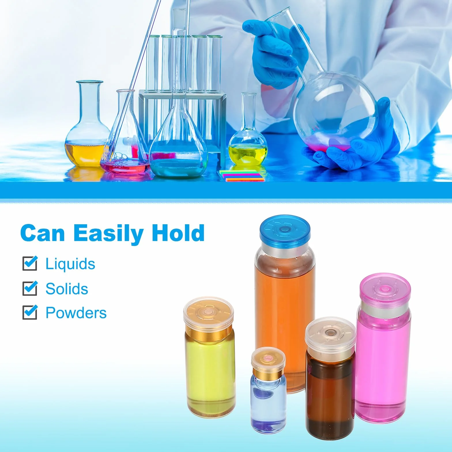 PATIKIL 12 Piezas Viales Muestra Vidrio Borosilicato Transparente 10 ml Tapa Aluminio Plástico Tapón Goma Almacenamiento Sólidos