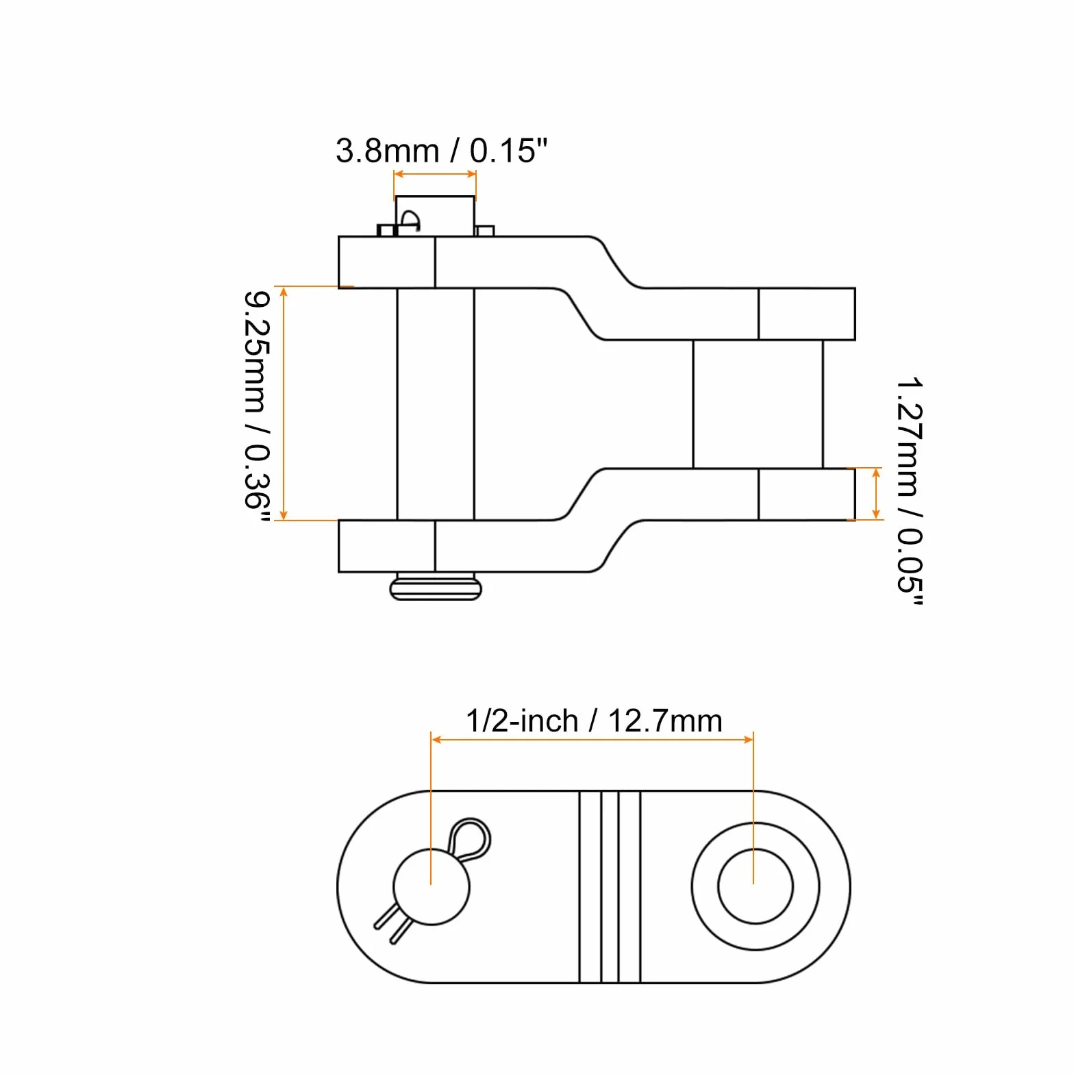 sourcing map 2 rodillos de medio eslabón de cadena #420, paso 1,27 cm, acero al carbono, conector de extremo