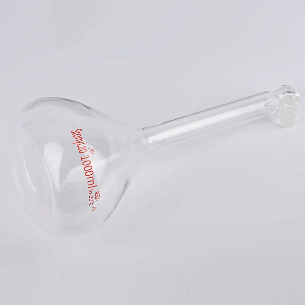 Matraz Aforado Clase A 1000 ml, Vidrio Borosilicato, Tapón de Vidrio, Frascos Volumétricos de Laboratorio