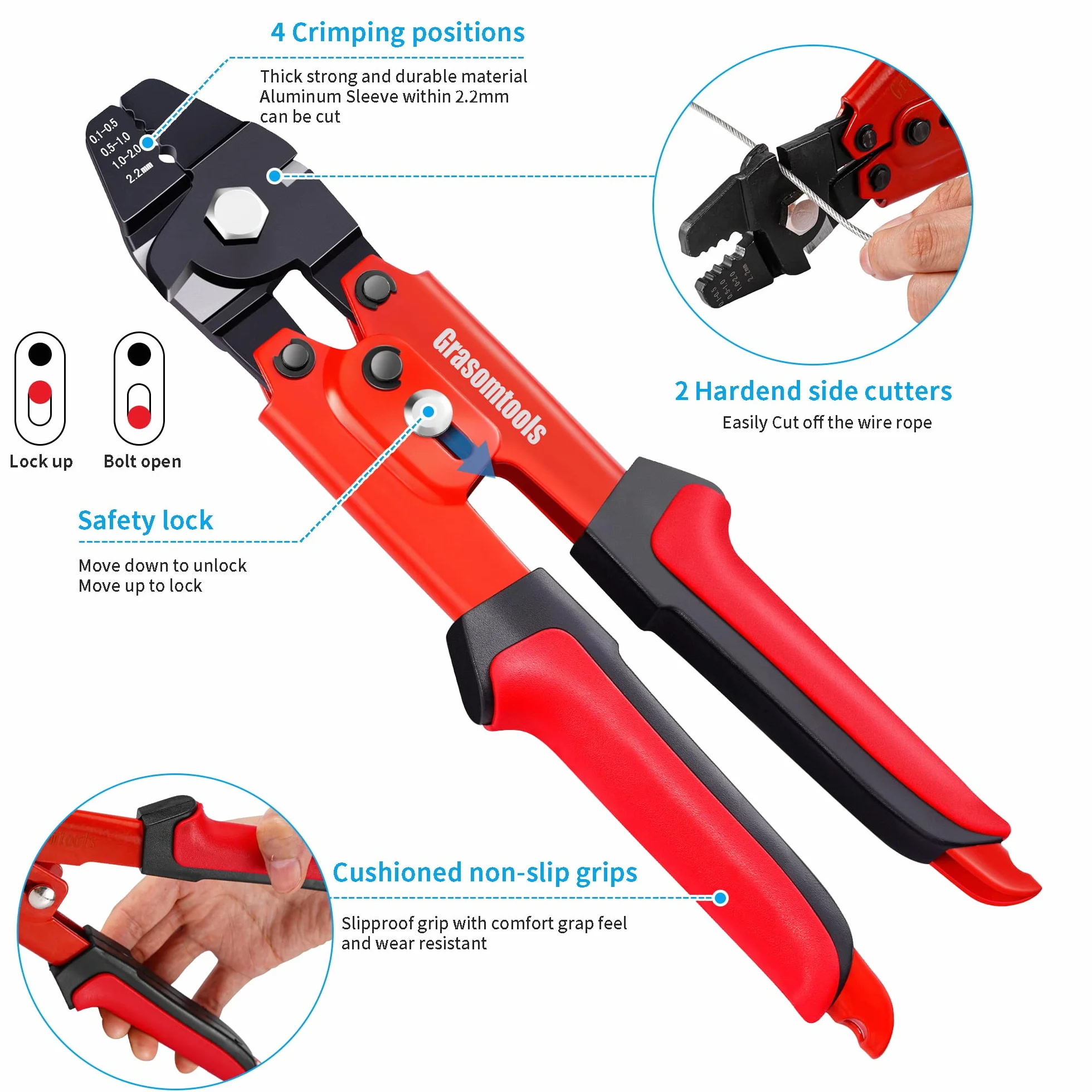 Herramienta de crimpado de cable de acero, kit de 100 piezas, manguitos de aluminio de doble barril, hasta 2,2 mm