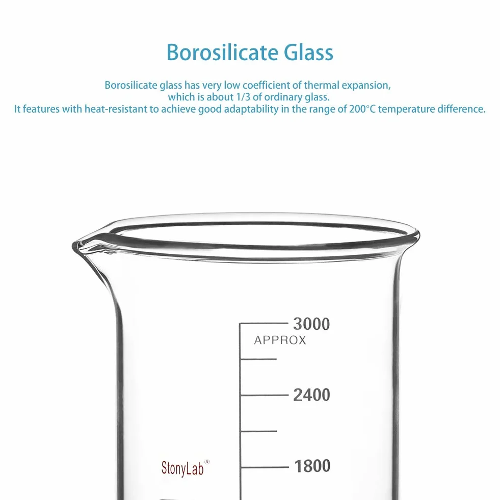 Vaso de Precipitados de Vidrio Borosilicato Graduado 3000 ml Forma Baja Griffin con Pico de Vertido