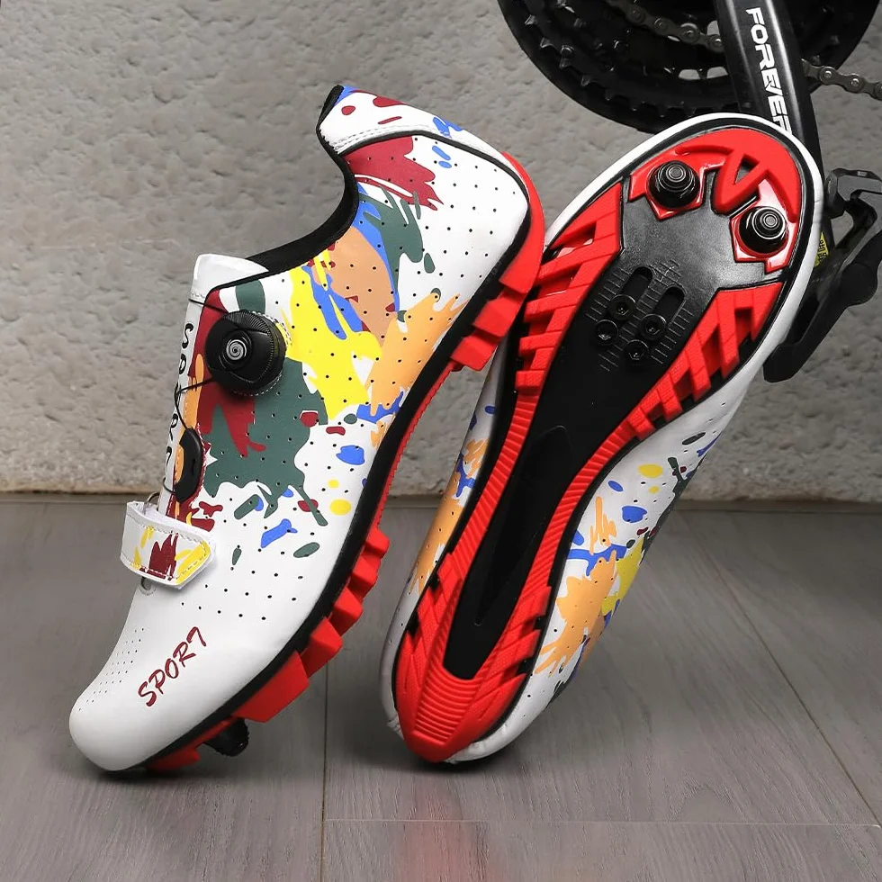 Hixingo Zapatilla de Ciclismo Hombre Mujer Graffiti Colorido Impresión Zapatos MTB Compatibles SPD Lock System
