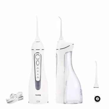 Irrigador Bucal Portátil Inalámbrico IPX7 Impermeable 150ml 4 Modos 2 Boquillas 10-90 PSI Blanco