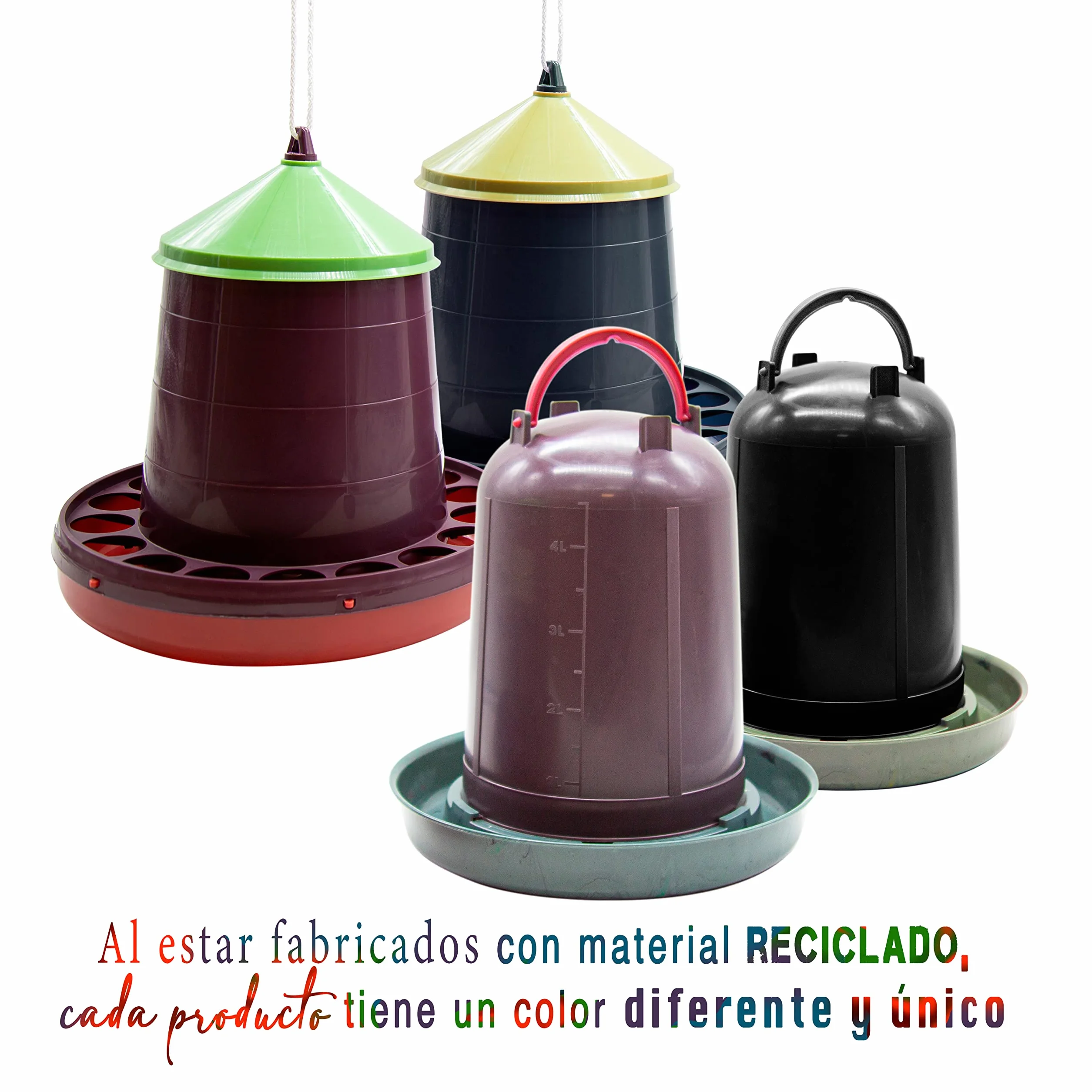 Comedero Gallinas Bebedero Plástico Reciclado Tolva 2kg 3L Gallinero Ecológico Aves Corral