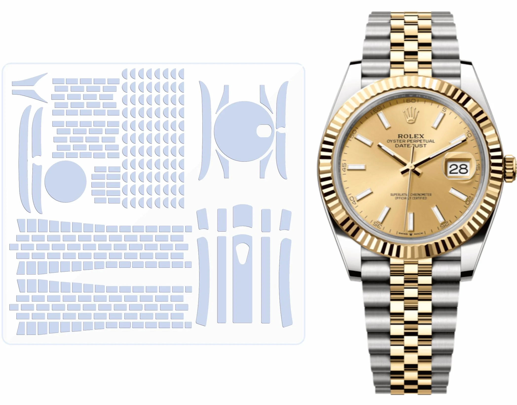 Película protectora para Rolex Datejust 41 mm Ref. 126331 126333 126334 Jubilee Bracelet Clear Skin Full Watch Screen Protector de pantalla Body Cover Sticker (2 películas de cuerpo completo)