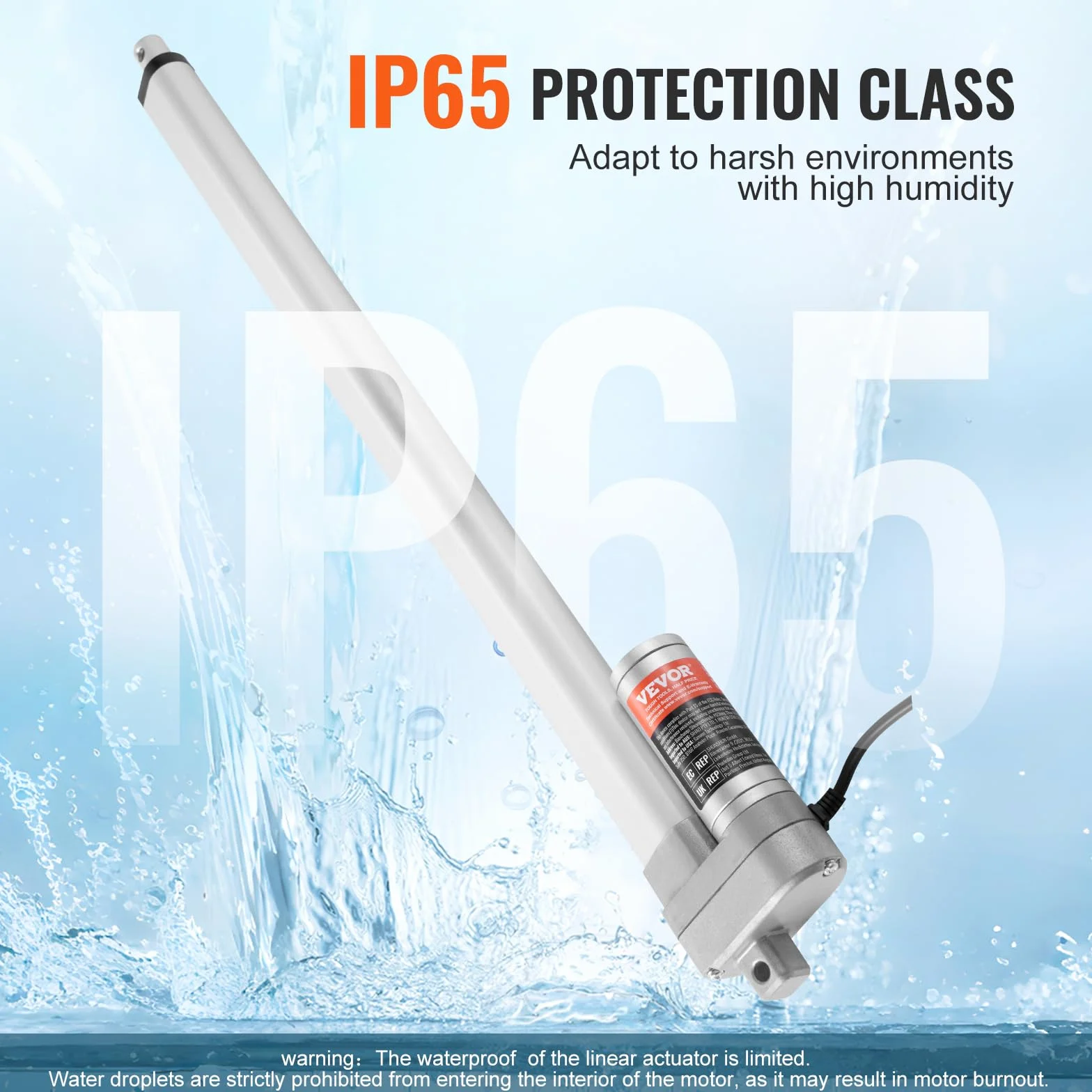 VEVOR Actuador Lineal 12V IP65 20 Pulgadas 660 Libras 3000 N 0.19 Pulgadas/s Impermeable