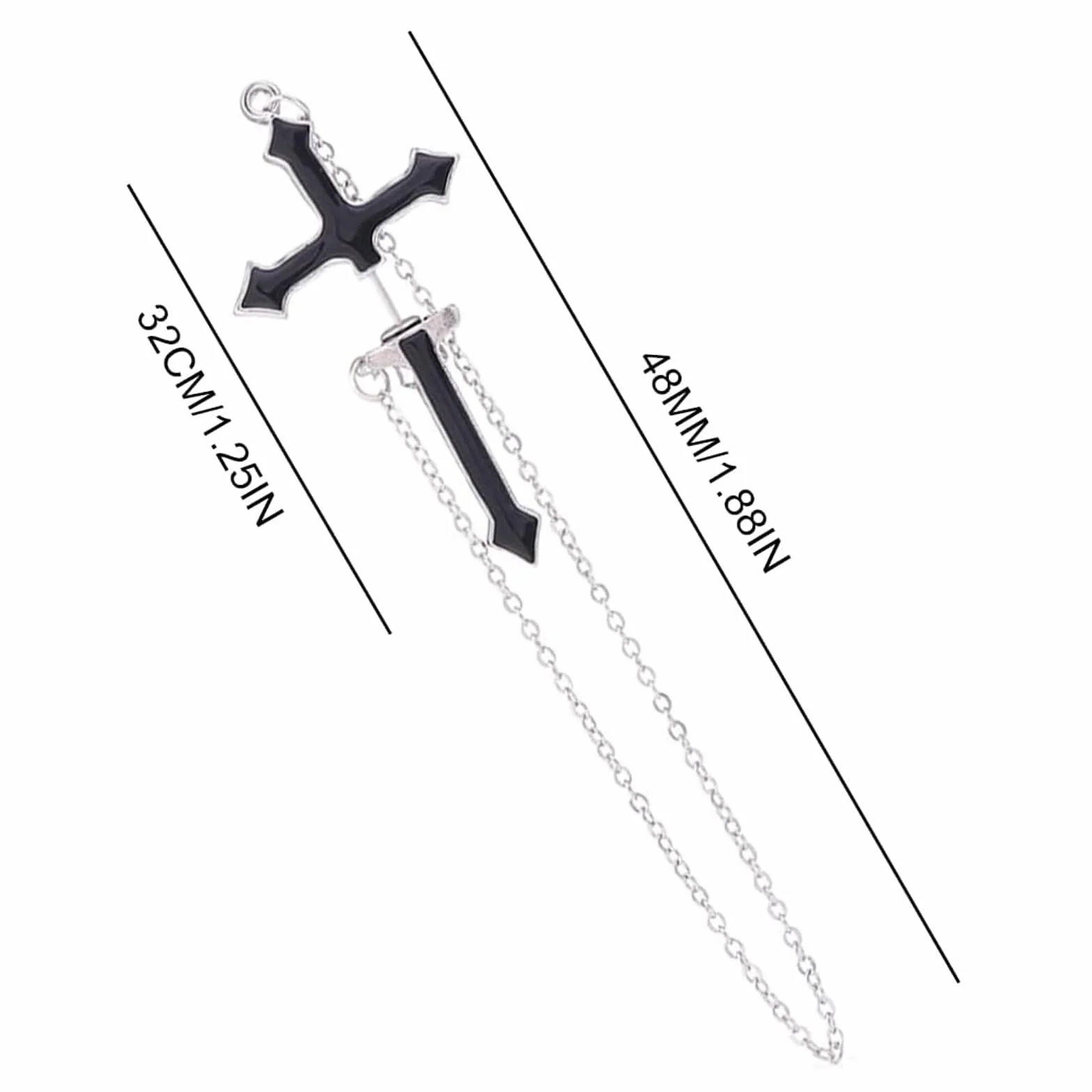 2 Piezas Punk Style Cross Stud Pendientes Moda Negro Escalador Cadena Colgante Colgante, Cadena Espada Vaina Pendientes de Hombres Muchachos Niños