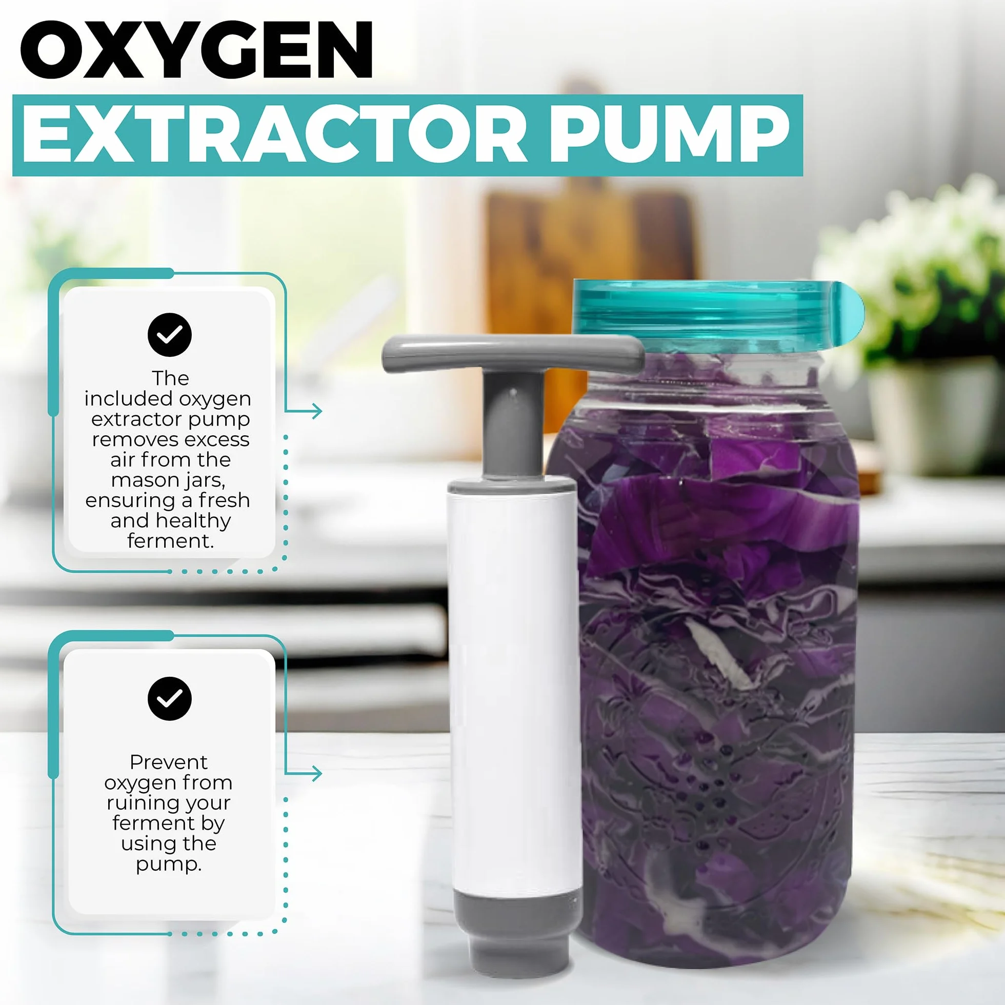 Kit de fermentación con bomba extractora de oxígeno para tarros Mason boca ancha