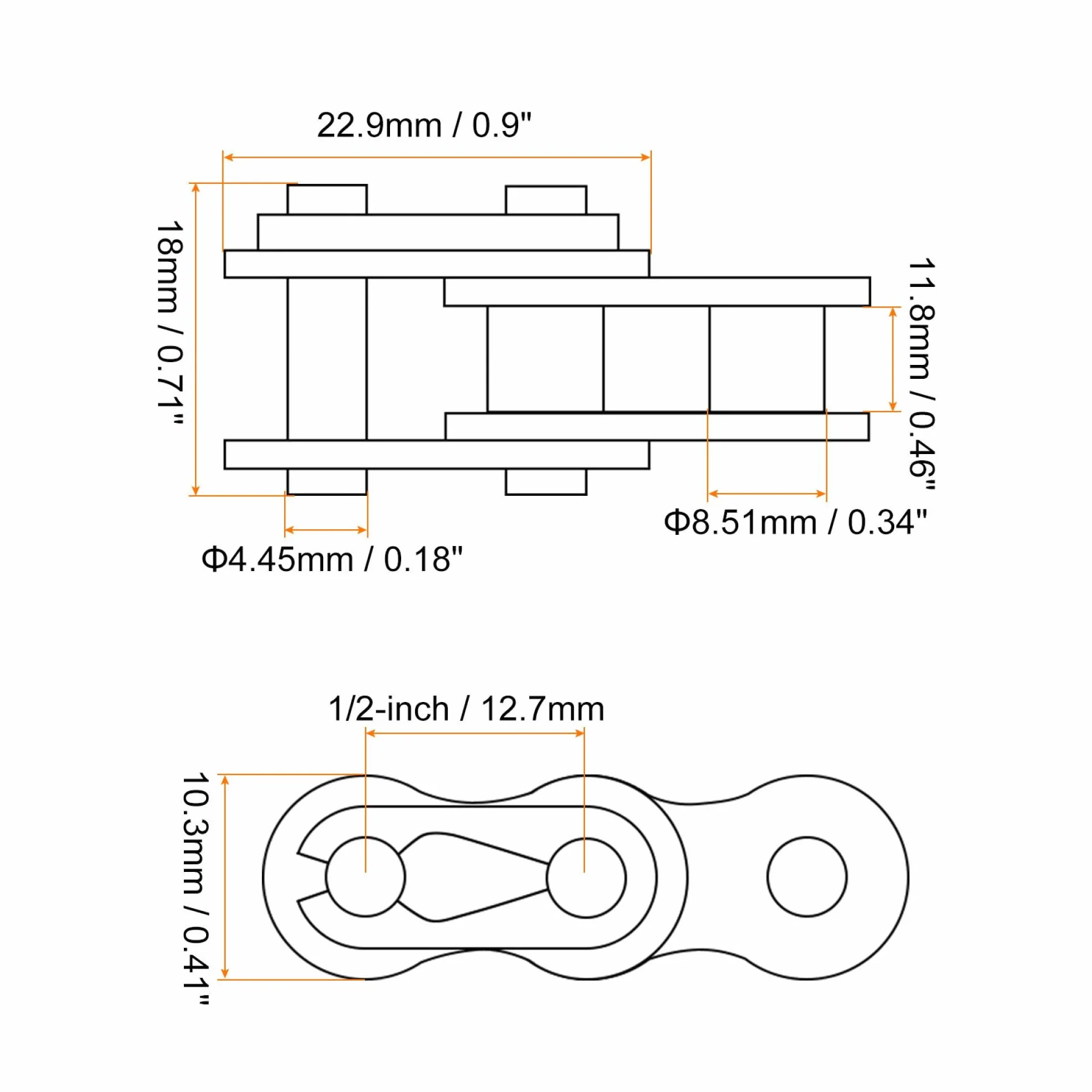 sourcing map Cadena Maestro Conector Enlace Rodillo 1/2" Paso Carbón Acero Estándar Conexión División Enlaces para Cadena 08B