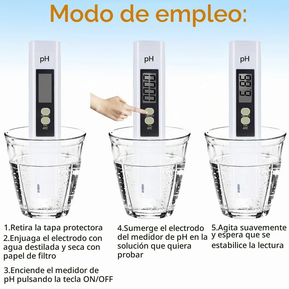 Medidor de pH Digital 0-14 para Agua, Piscina, Acuario, Hidroponía