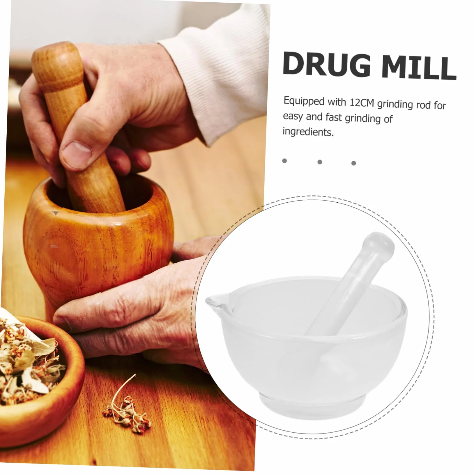 Mortero de Vidrio para Laboratorio con Cuenco y Moler Especias Cocina Profesional