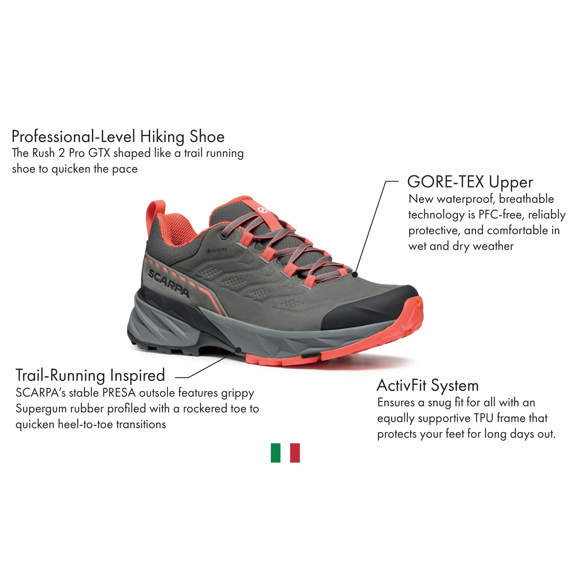 SCARPA Rush 2 Pro GTX - Zapatos de senderismo impermeables Gore-Tex para mujer