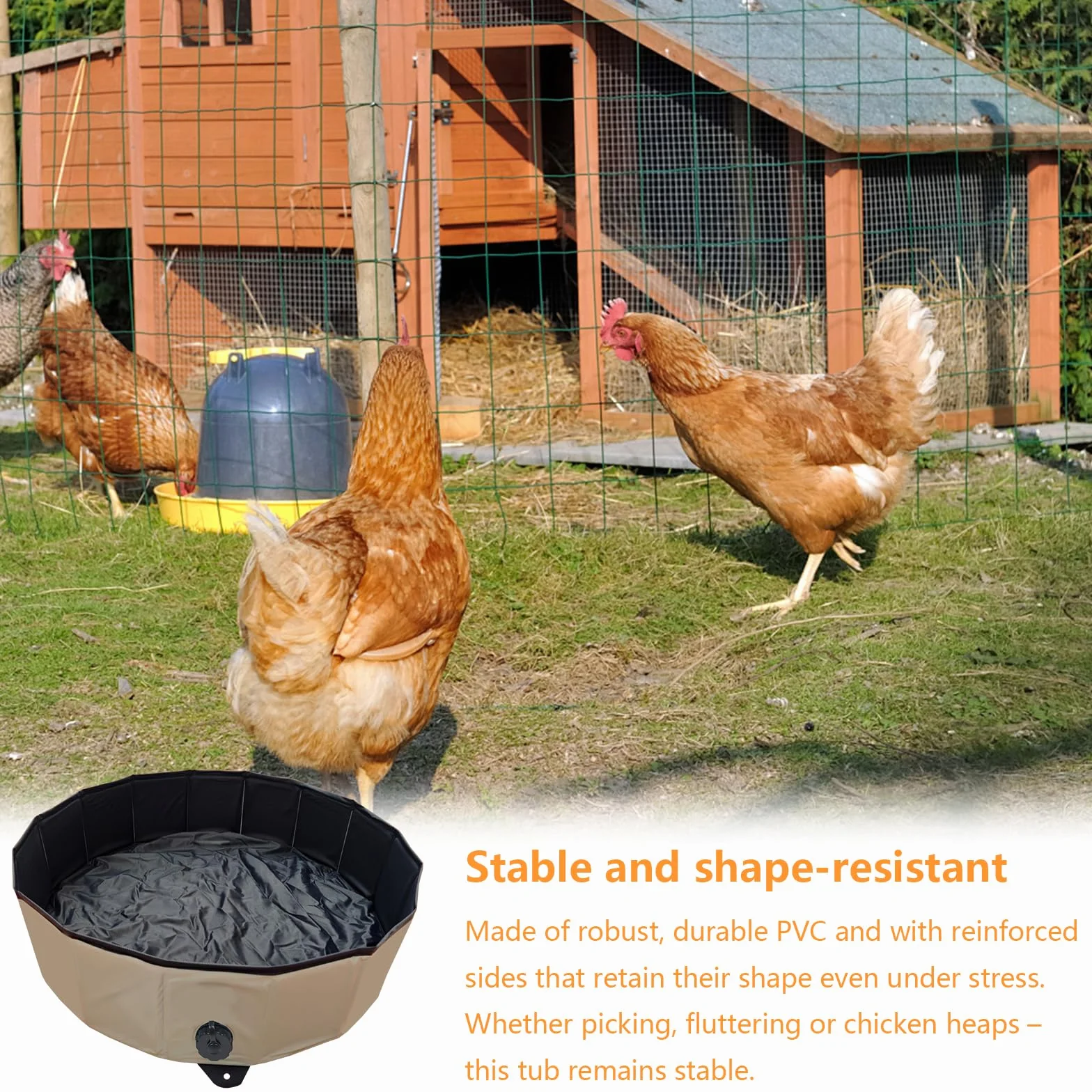 Pollo Baño de Arena Bañera Plegable para Gallinas, Recipiente de Limpieza PVC Portátil