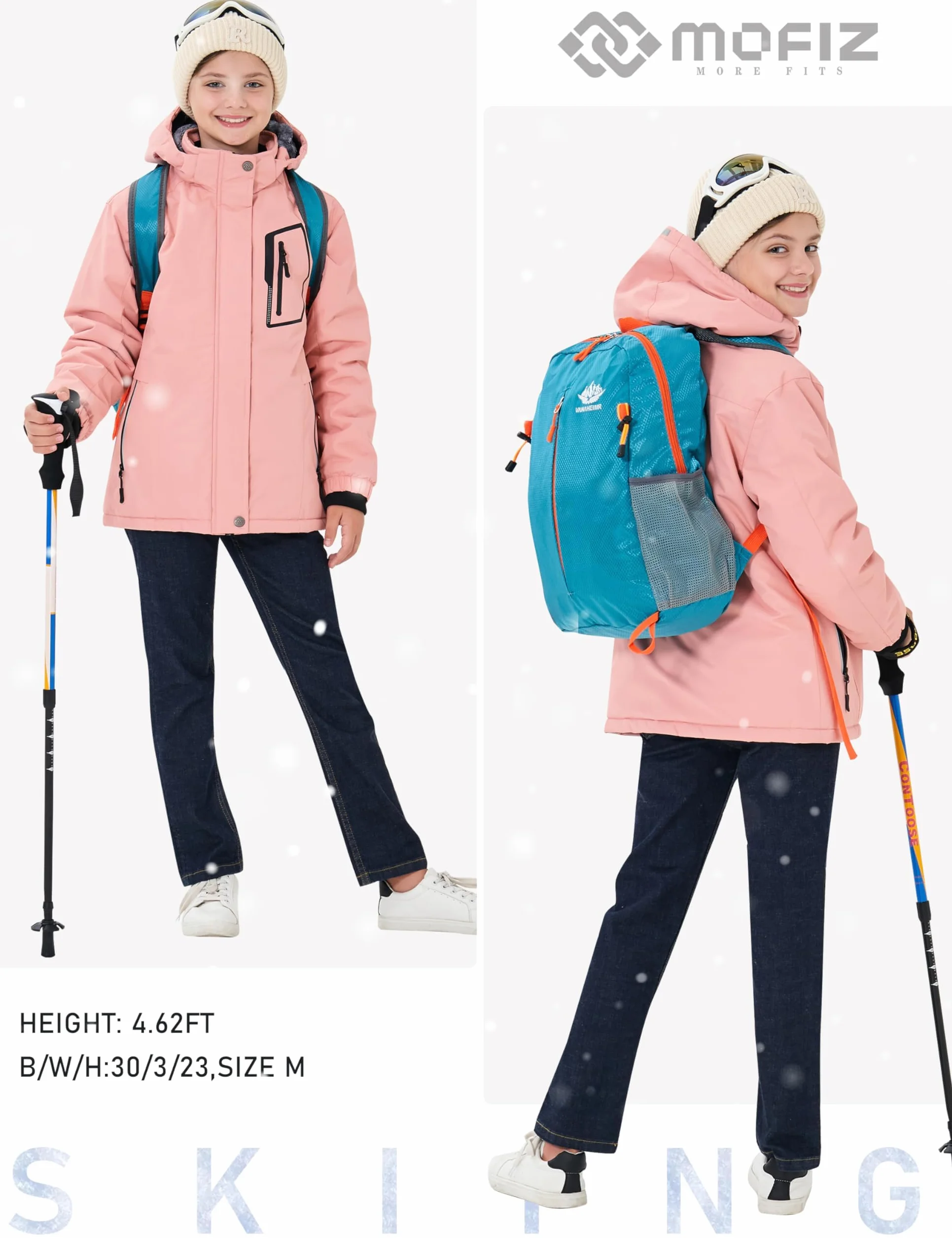 MoFiz Chaquetas Niña Invierno Chaqueta de Esquí Nina Chaqueta Ski Junior Abrigos Invierno Ski Jacket con Capucha