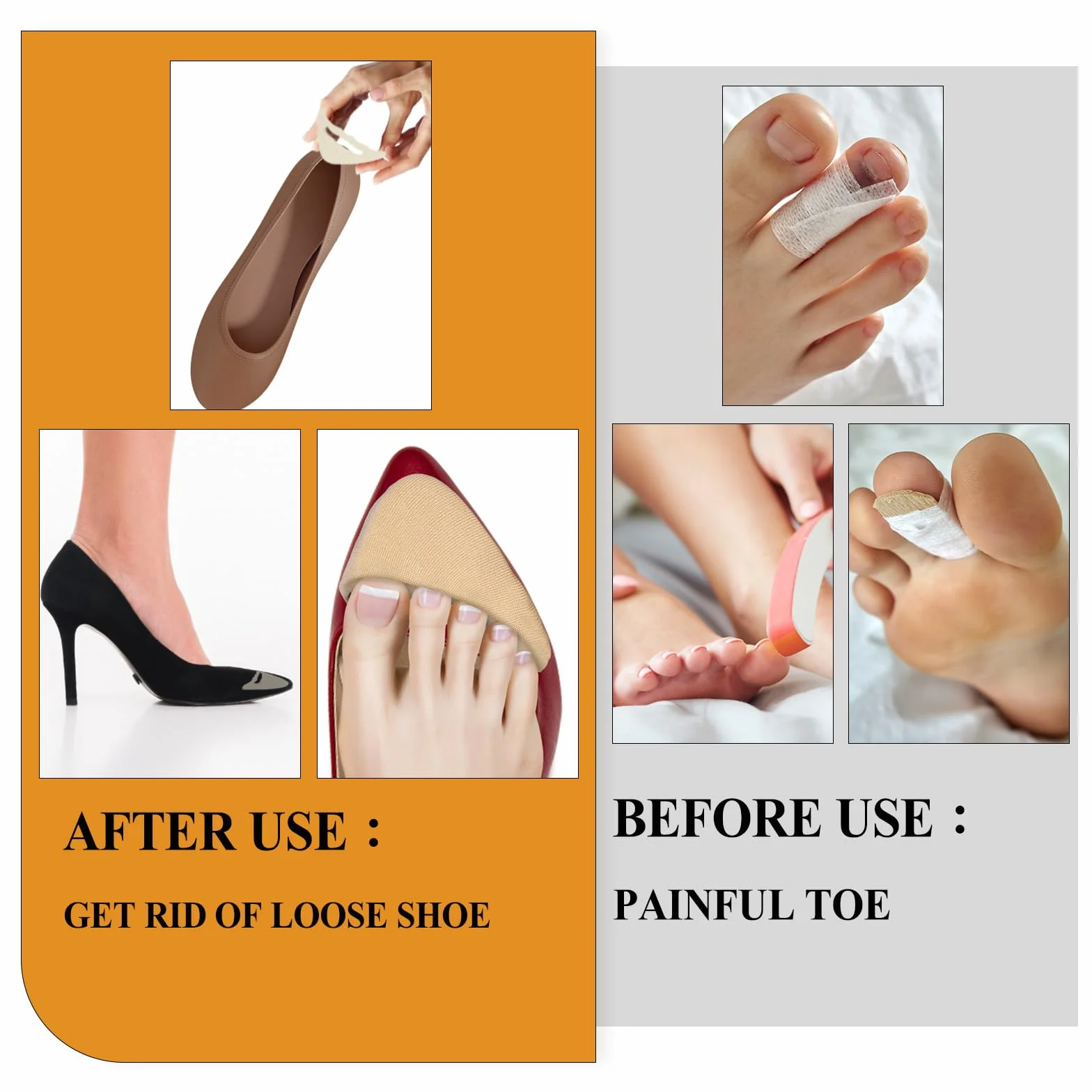 COMNICO Relleno de zapatos para zapatos demasiado grandes, 4 pares de rellenos de esponja suave para zapatos, transpirables, puntera grande, almohadillas reutilizables para el antepié para mujeres y