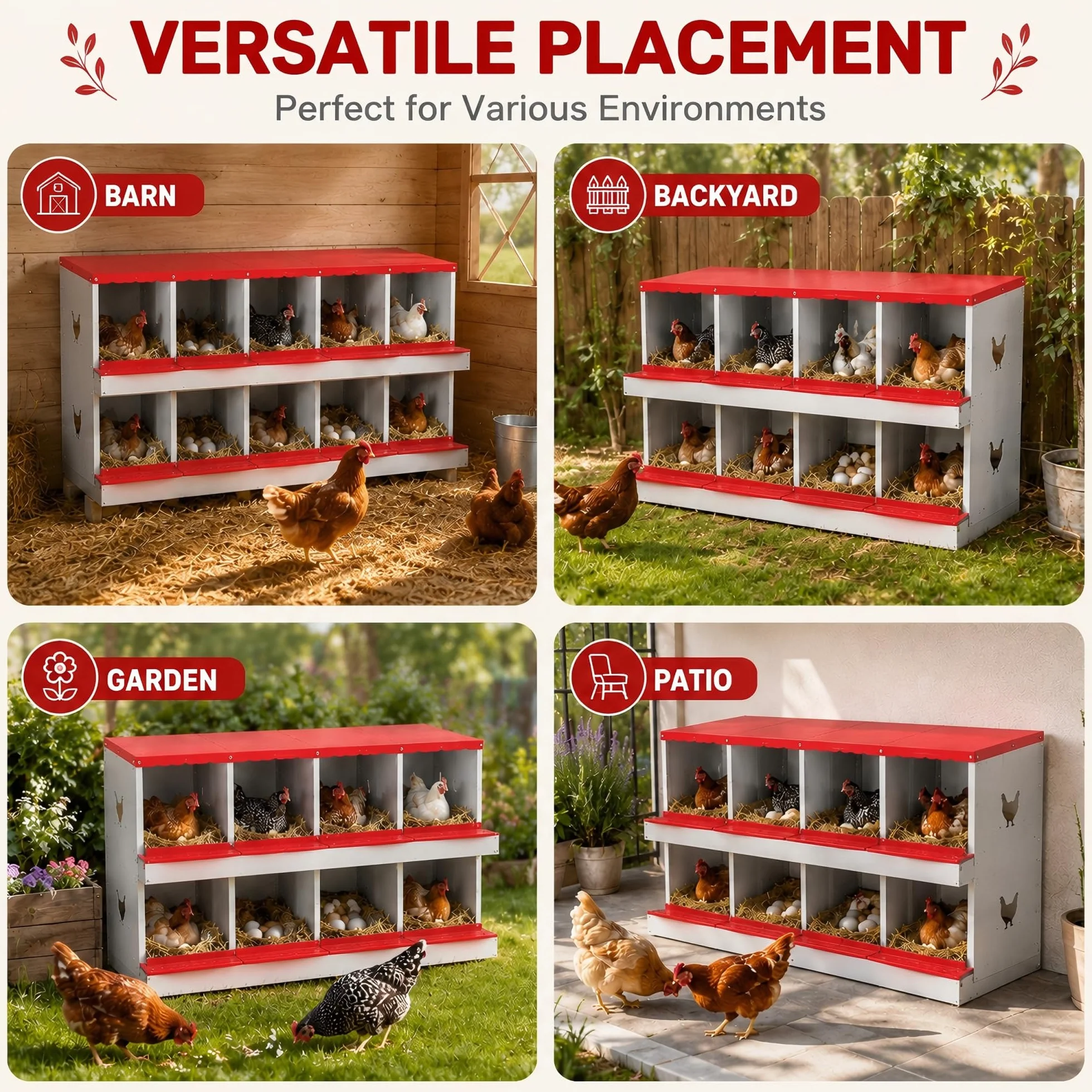 Garvee Caja Nido para Gallinas 8 Compartimentos, Nidal de Acero Galvanizado con Ventilación Lateral, Bandeja Extraíble
