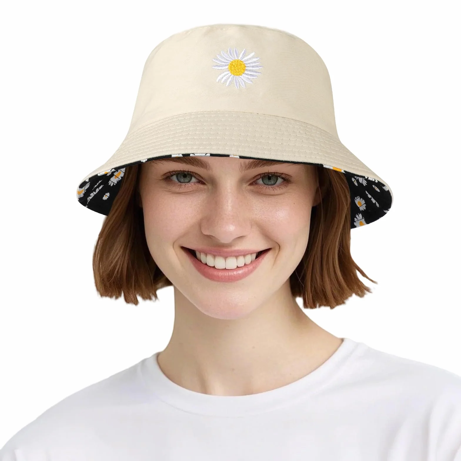 Mujer Algodón Sombrero de Pescador Reversible Bucket Hat, Protección UV Sombrero de Sol Ligera al Aire Libre Gorra de Pesca, Plegable Gorros de Verano de Playa para Excursionismo Cámping Viaje