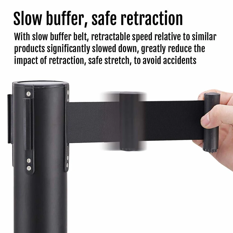 Yaheetech Poste Separador con Cinta Extensible Barrera de Seguridad Negro 200 cm