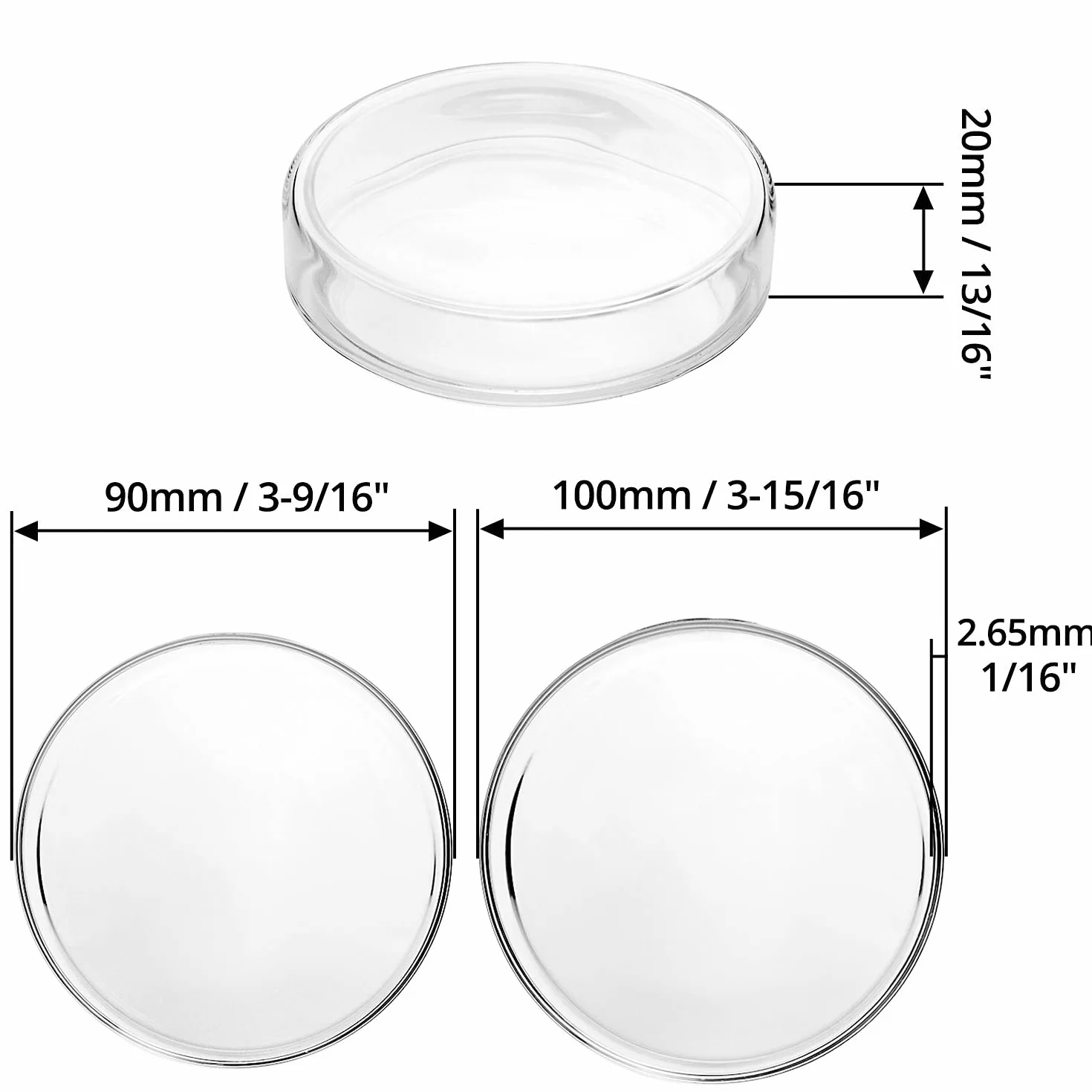 QWORK Placas de Petri de Vidrio Borosilicato 90mm x 20mm 5 Piezas