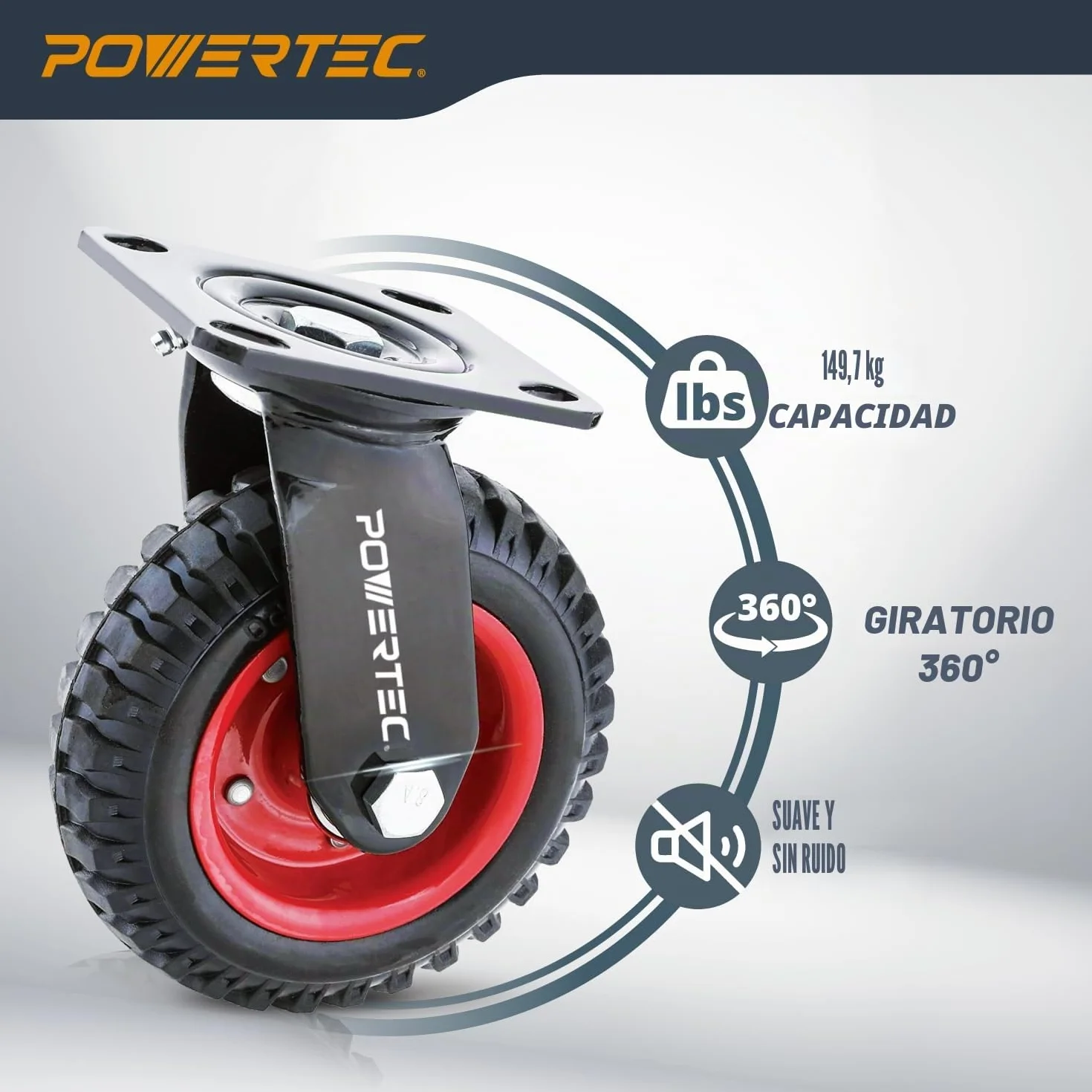 POWERTEC 17050 Rueda giratoria industrial resistente, 6-1/4 pulgadas, negro