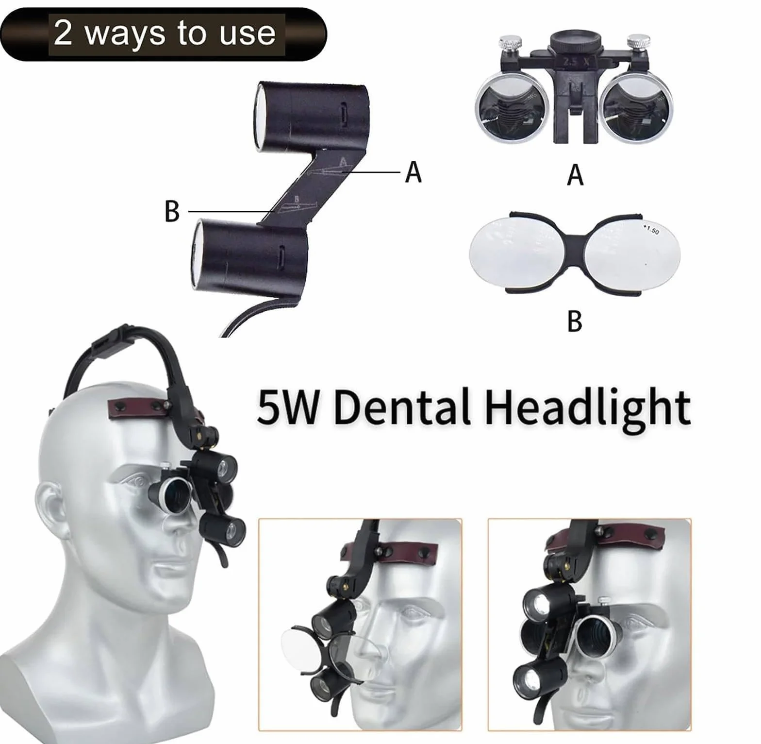 Lupa Dental Lámpara Dental LED Frontal 2.5X 3.5X 5W Lupas Binoculares Quirúrgica