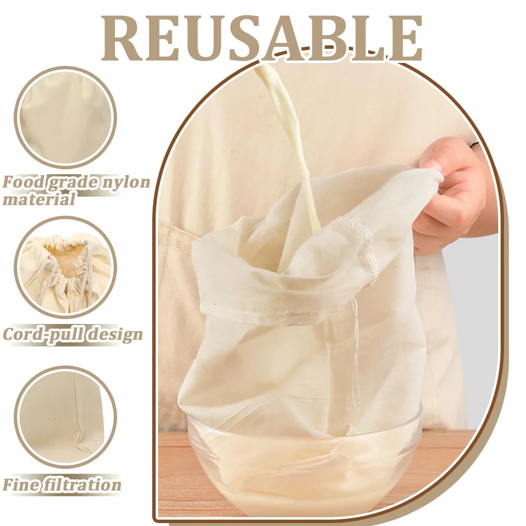 Bolsas de Leche de Nuez Reutilizables 100% Algodón 4 Piezas 20x30 30x45 cm