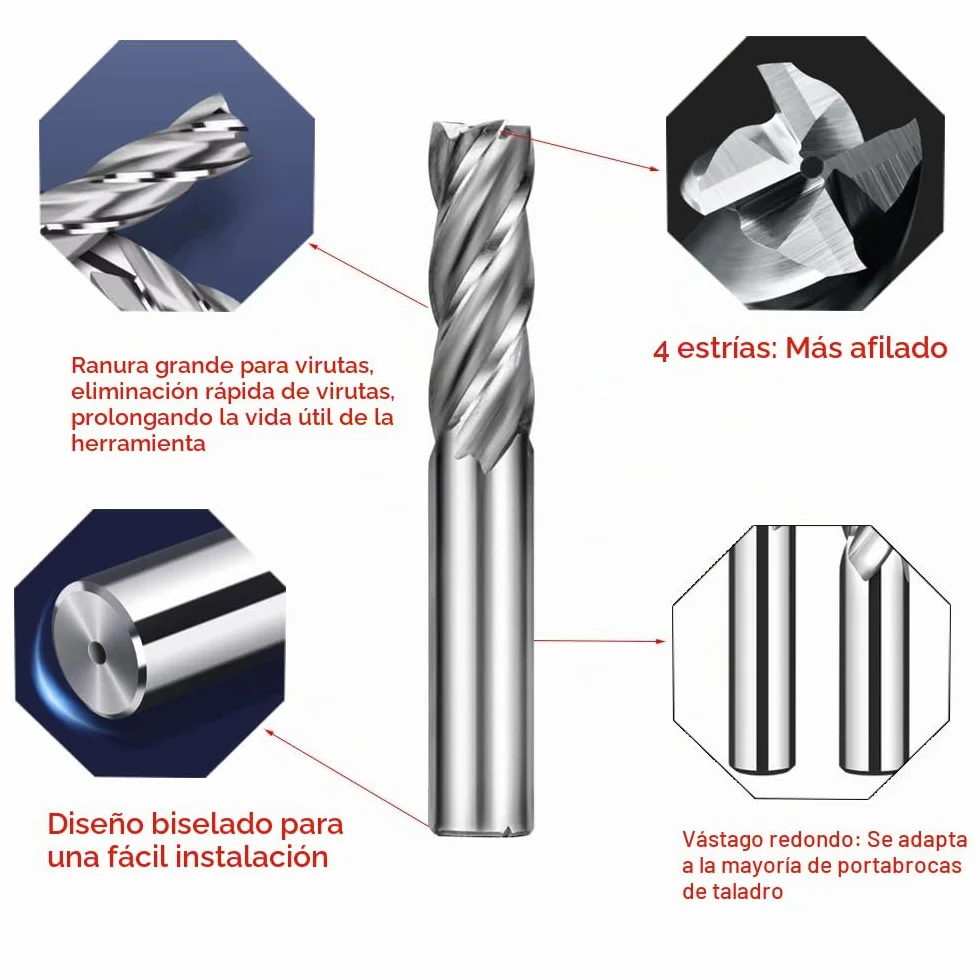 ASNOMY 10 piezas fresas 4-flauta HSS 2-12mm brocas CNC para madera aluminio acero