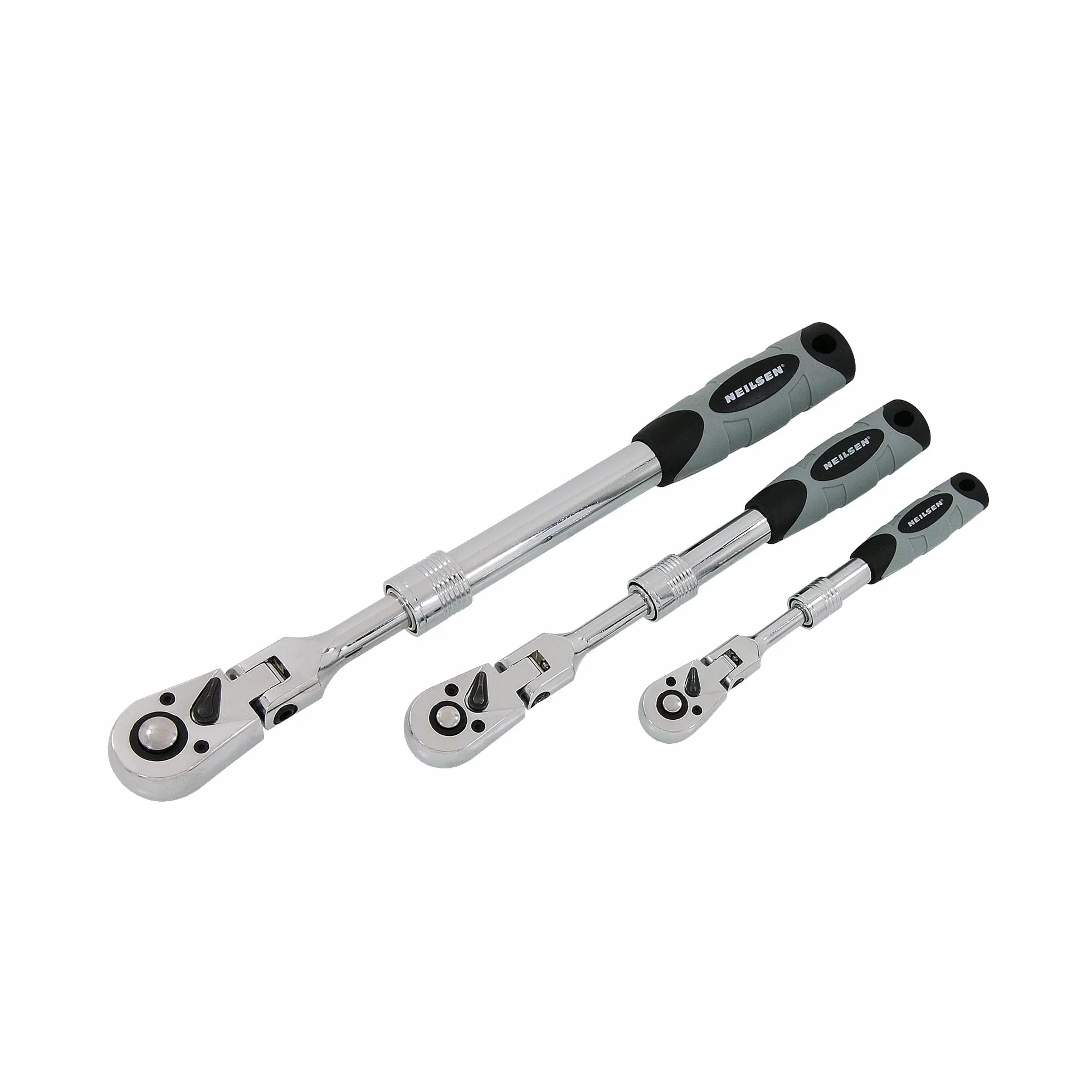 Neilsen CT5797 Juego de trinquetes extensibles 3 piezas cabezal giratorio 18 grados accionamiento 1/10.2 cm 3/20.3 cm 1/5.1 cm mecanismo 72 dientes