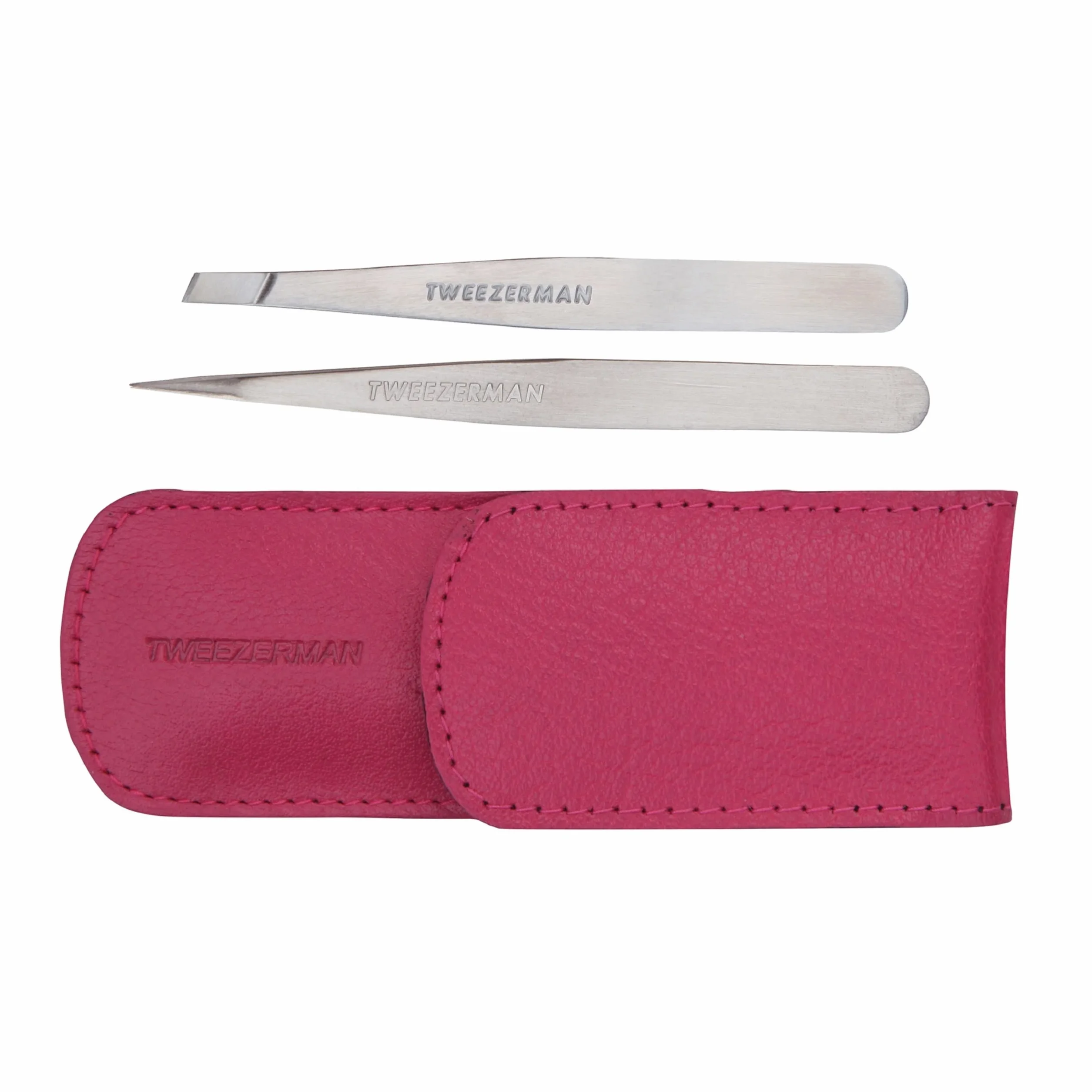 Tweezerman Juego de pinzas pequeñas con estuche de viaje, pinza puntiaguda e inclinada