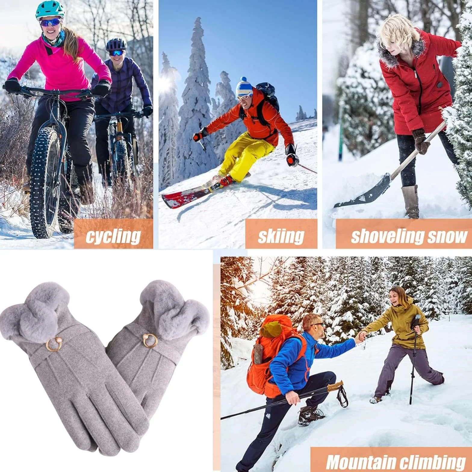 Guantes de invierno para mujer, forro polar grueso, térmicos, resistentes al viento para esquí, correr, ciclismo