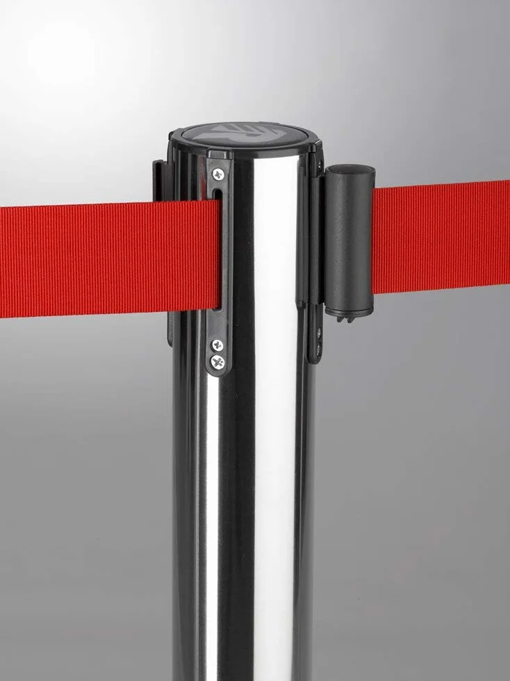 Barreras retráctiles para control de multitudes, 2 unidades, postes de seguridad plateados, cinturón de 2 m, base estable