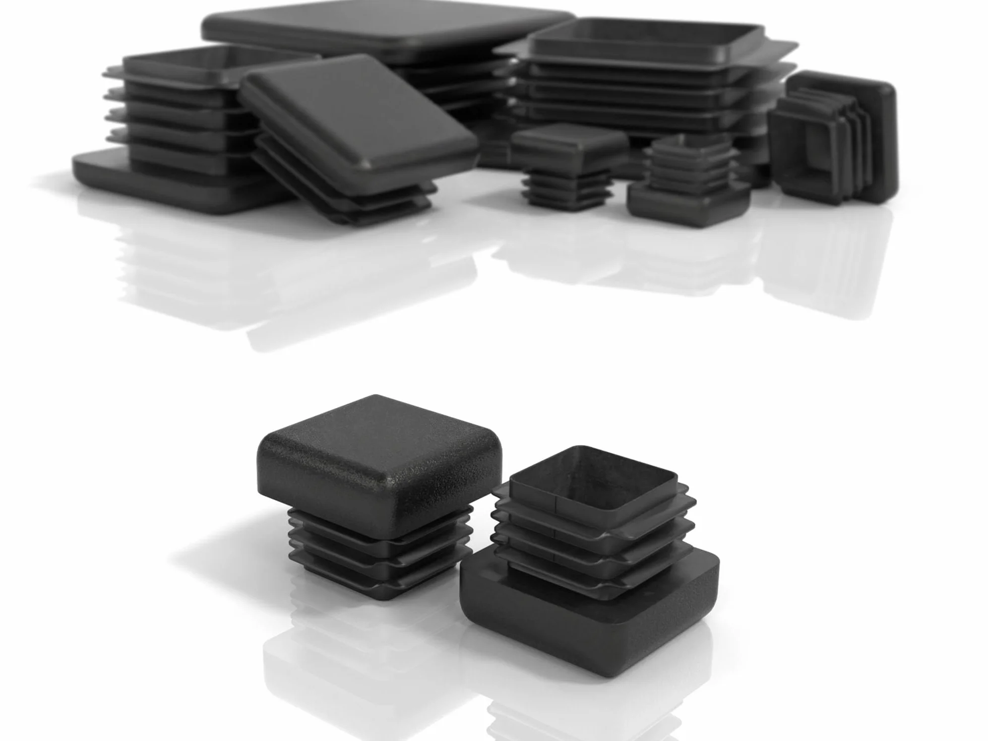 Tapones laminares 15x15mm para tubo cuadrado de plástico PE negro 10 pcs