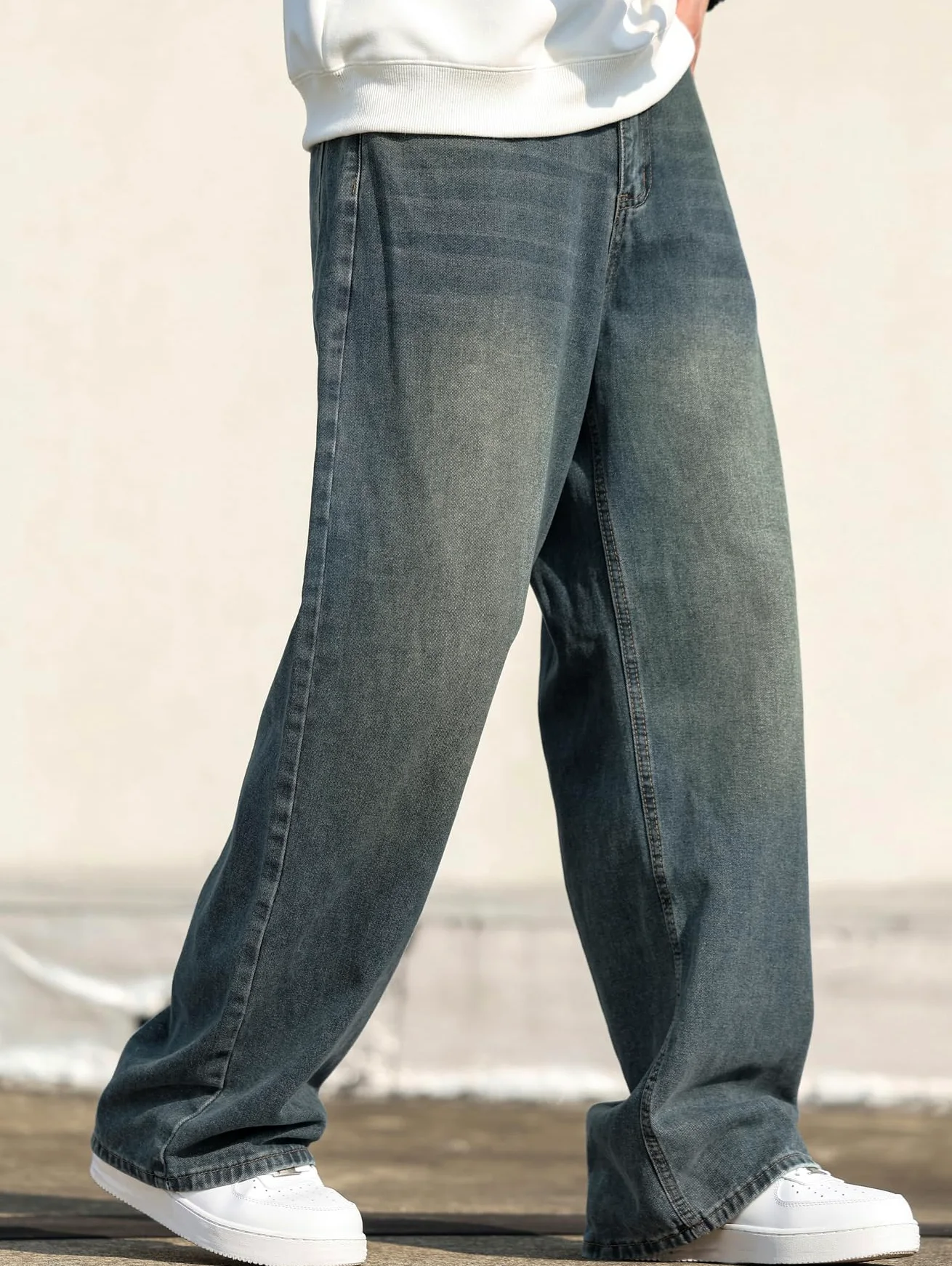 Jeans Baggy Hip Hop para Hombres,Jeans Skater de Pierna Ancha,Pantalones de Denim Holgados