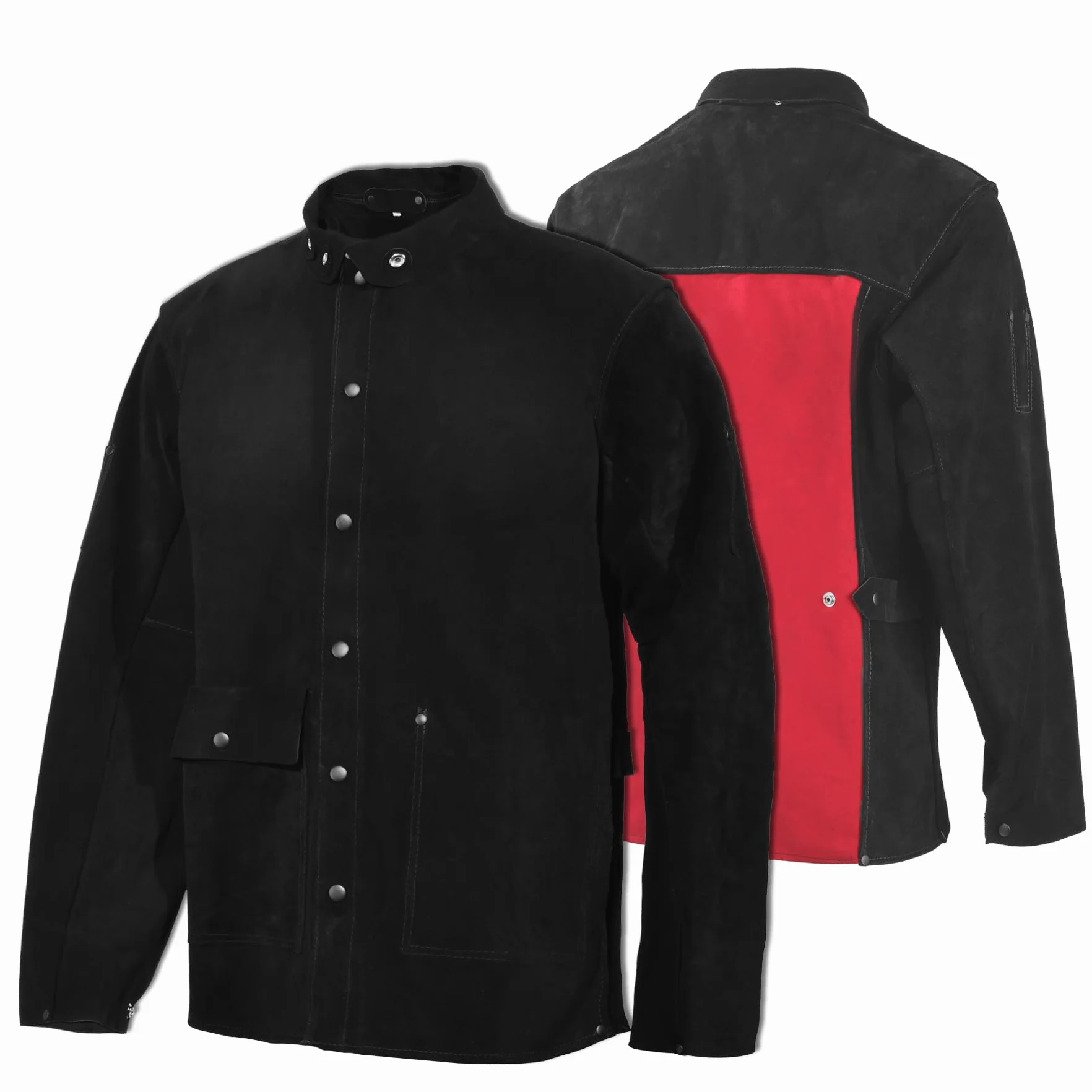 QeeLink Chaqueta de Soldadura de Cuero Hombre Resistente al Calor Heavy Duty Seguridad Soldador Ropa Trabajo Negro