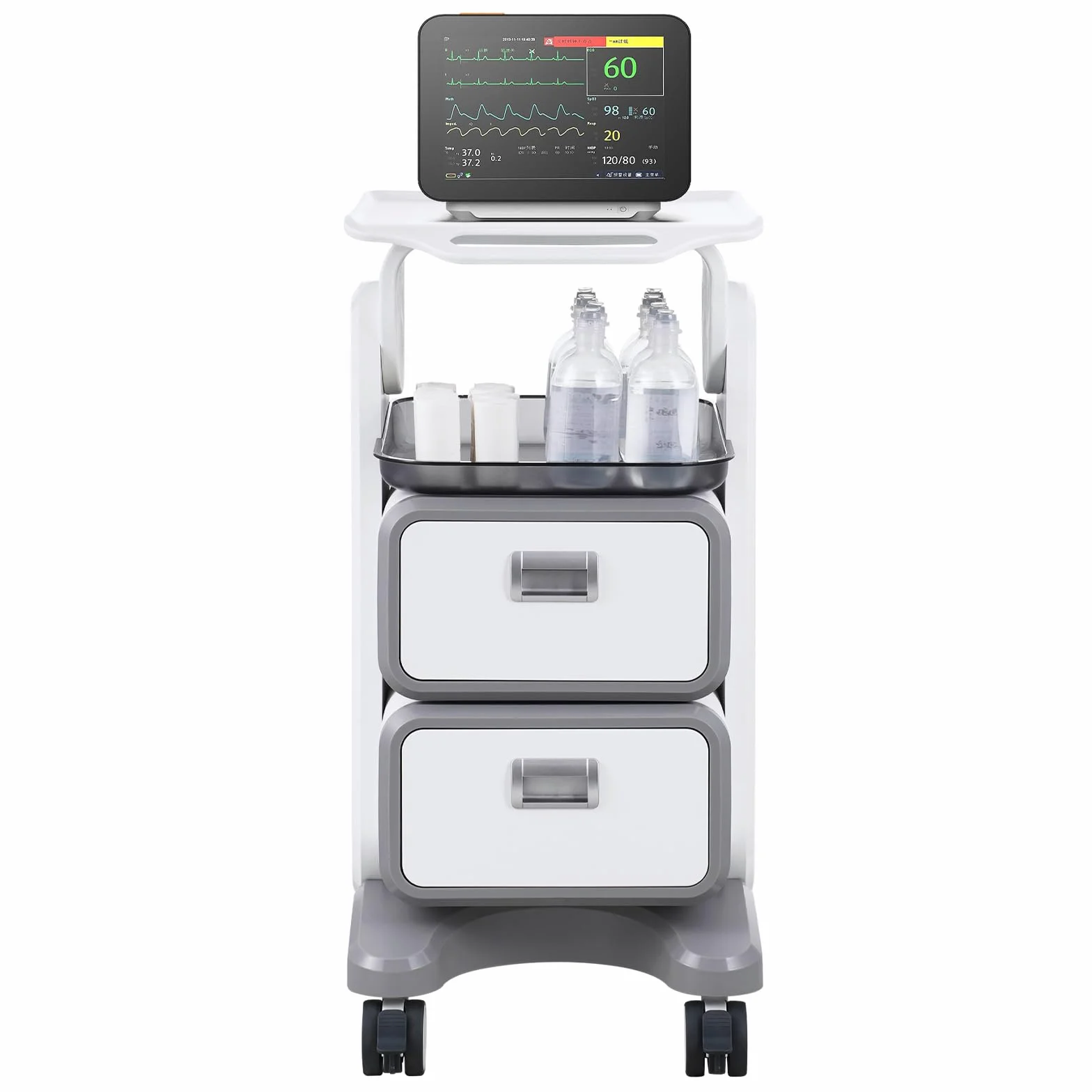 VEVOR Carro Médico 3 Niveles con 2 Cajones, ABS Blanco para Laboratorio Clínica Hospital