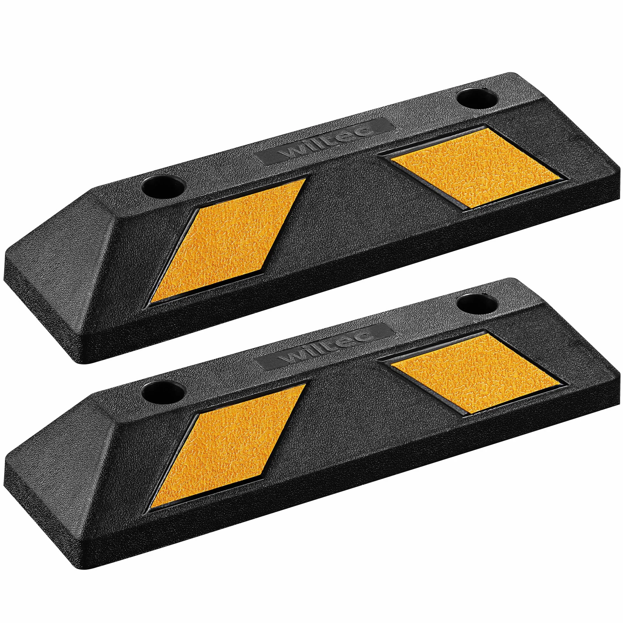 Wiltec Juego 2 topes de aparcamiento 55 x 15 x 10 cm caucho con bandas reflectoras