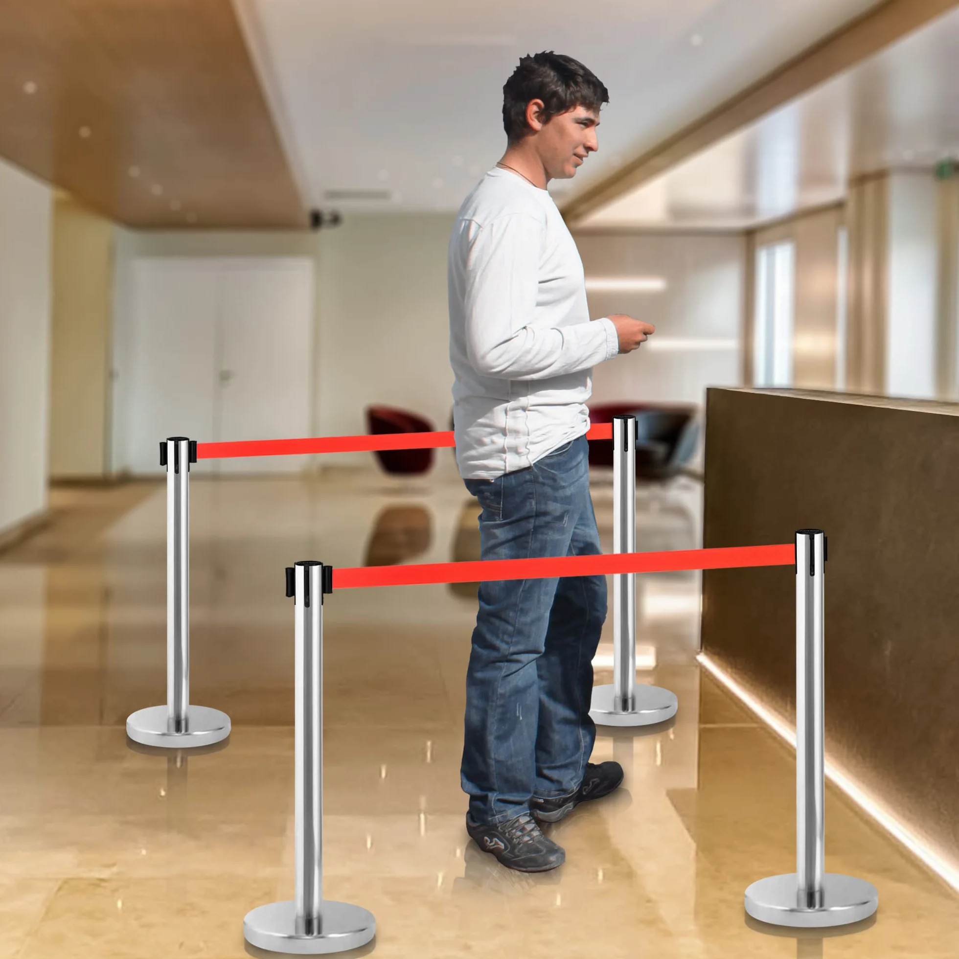 Poste Separador Cinta Extensible 3 m 2uds Barrera Delimitadora Prohibido el Paso