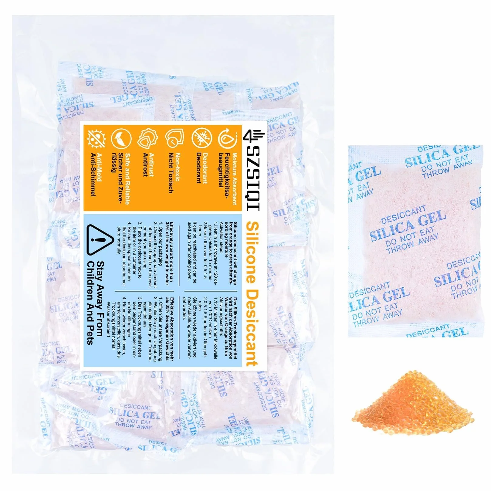 Bolsitas Antihumedad Silica Gel 20g x 22 Pcs, Indicador de Humedad Naranja a Verde para Almacenamiento de Ropa