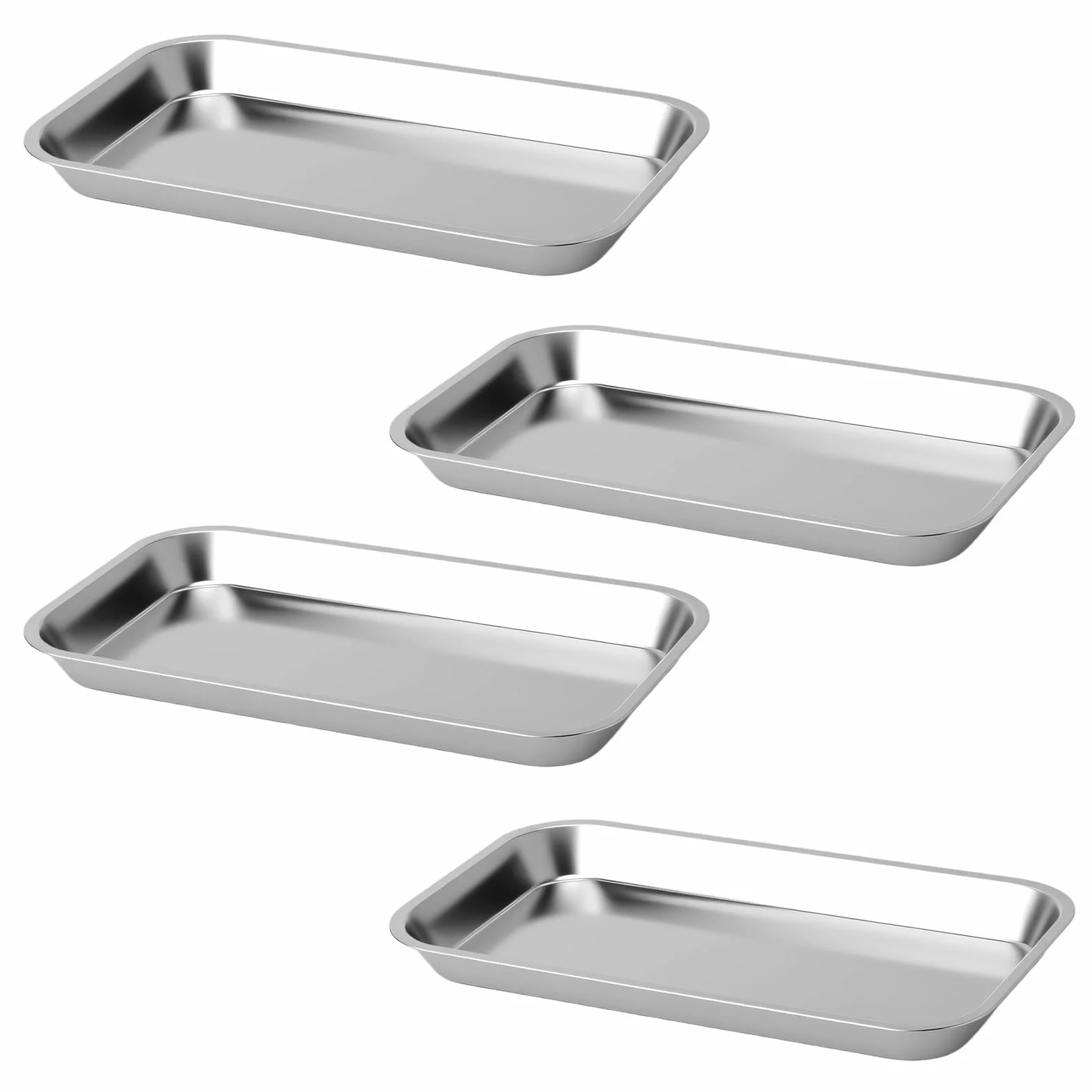 Bandeja de Acero Inoxidable Rectangular Set 4PCS para Laboratorio Clínica Dental