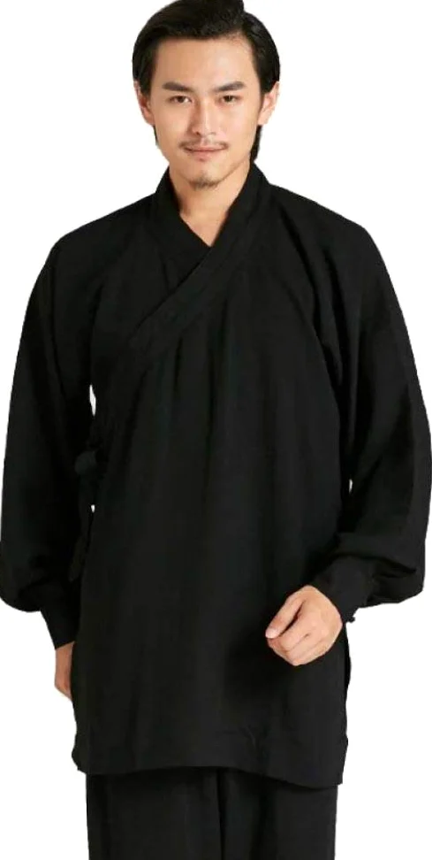 Uniformes De Tai Chi Ropa De Kung Fu De Lino para Hombre Ropa Unisex De Manga Larga para Artes Marciales Uniforme De Taekwondo,Black-XXXL