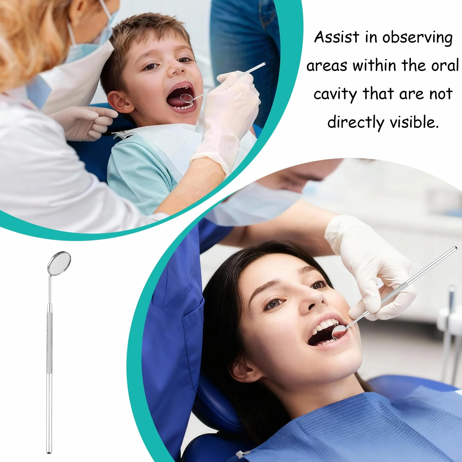 Profesional Set de Cuidado Dental con 2 Espejos Dentales de Acero Inoxidable, Anti-Vaho 45 Grados