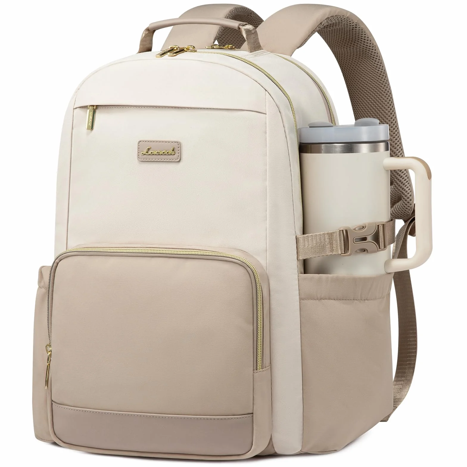 LOVEVOOK Mochila para portátil para mujeres con bolsillo para taza de gran capacidad, de 15,6 pulgadas, bolsa impermeable para trabajo, negocios, universidad, profesora.