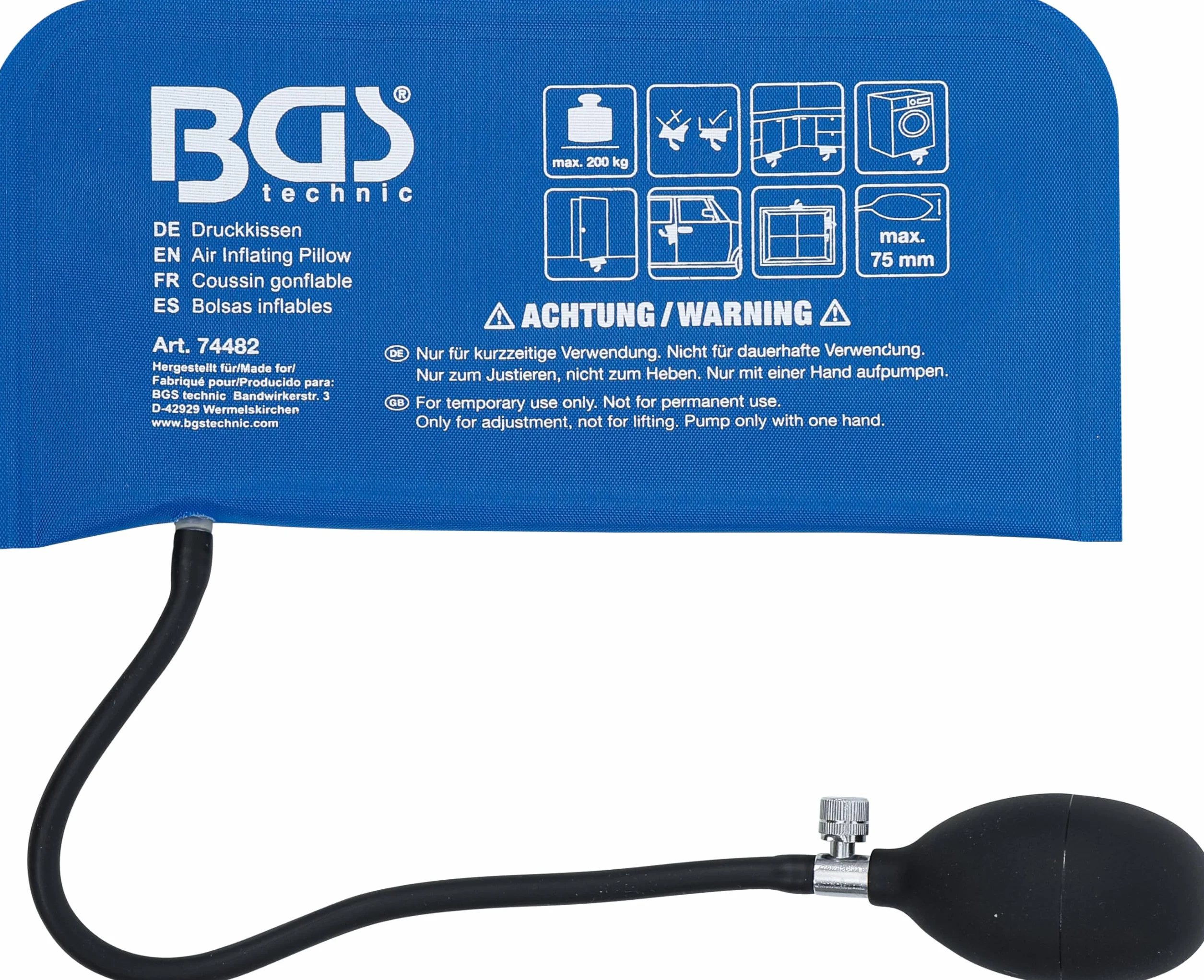 BGS 74482 Bolsas inflables rectangular 270 x 135 mm con bomba manual