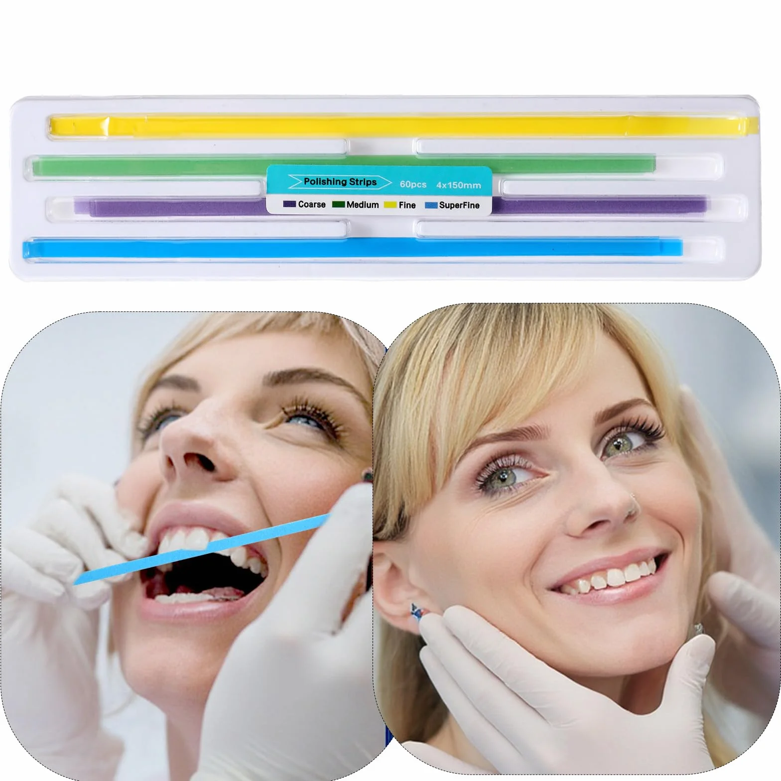 Qianyu 60 tiras de pulido dental, herramienta de lijado dental 4 mm x 150 mm, tiras abrasivas universales