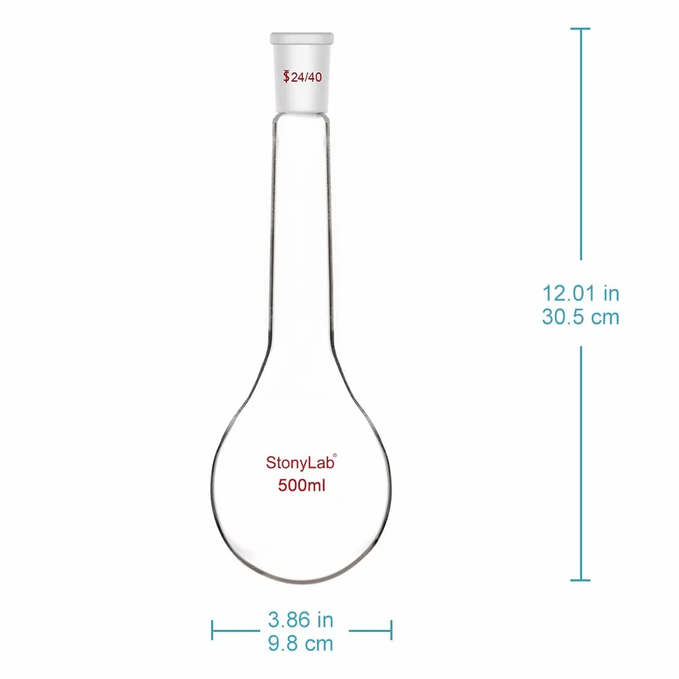 Kjeldahl Flask, Heavy Wall Borosilicate Glass Round Bottom Flask, 24/40 Standard Taper Joint, 500 ml