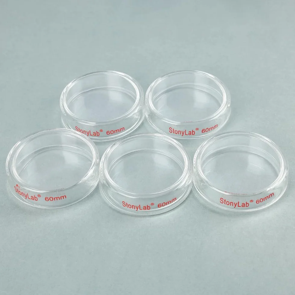 Stonylab Placa de Petri de Vidrio Borosilicato 60x15 mm Paquete 5 Esterilizable Autoclave Laboratorio
